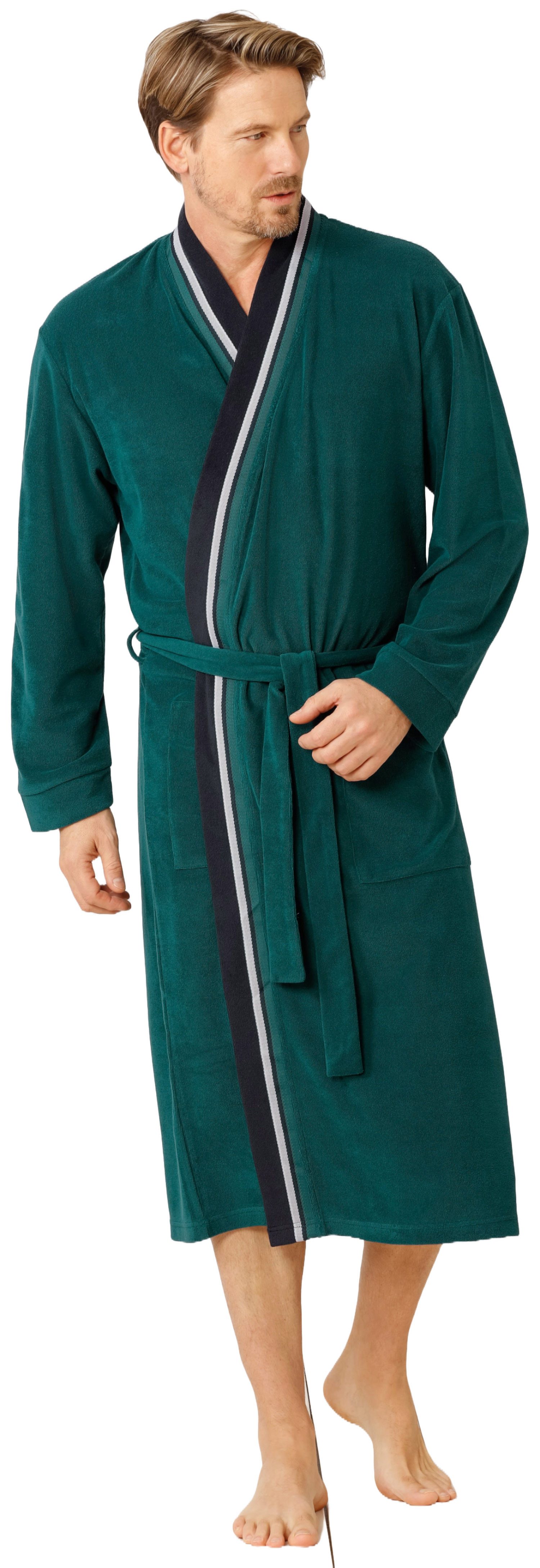 Hajo Herrenbademantel Herren Morgenmantel, Midi, Baumwollmischung, Kimonokr günstig online kaufen