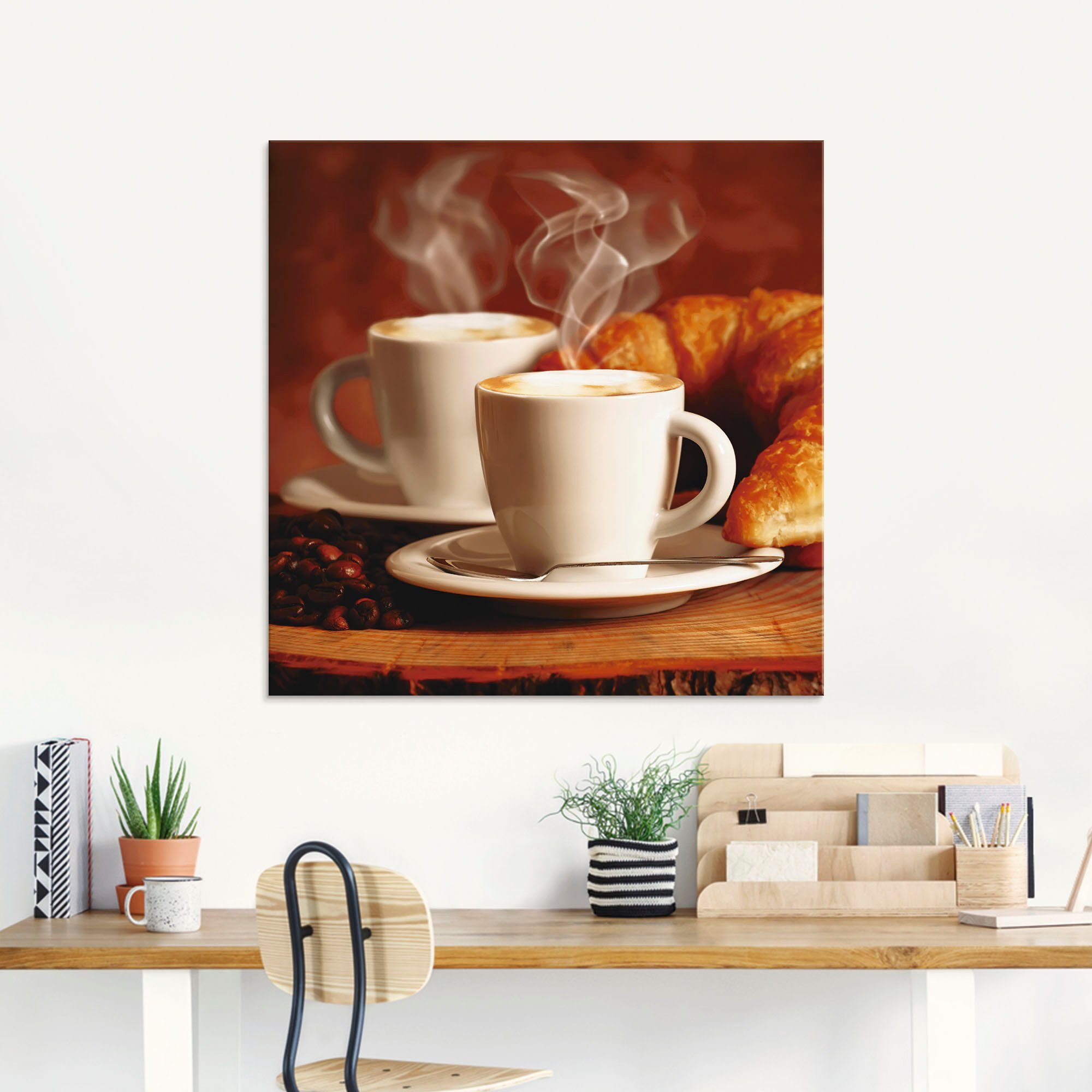 Artland Glasbild Dampfender Cappuccino und Croissant, günstig online kaufen