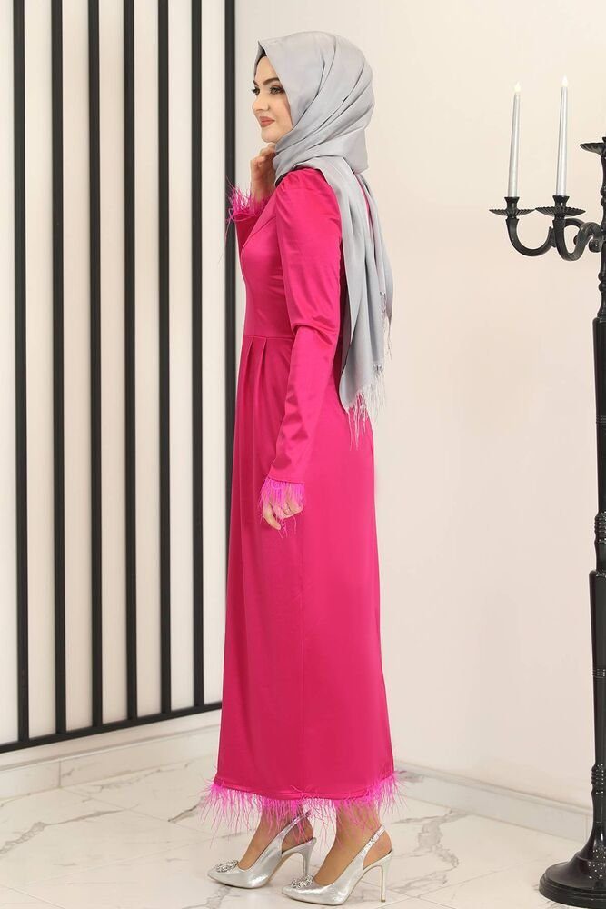 Satinkleid Kleid Satin Modavitrini Hijab Abendkleid Abaya Fashion Satin Modest glänzend Damen Fuchsia Abiye