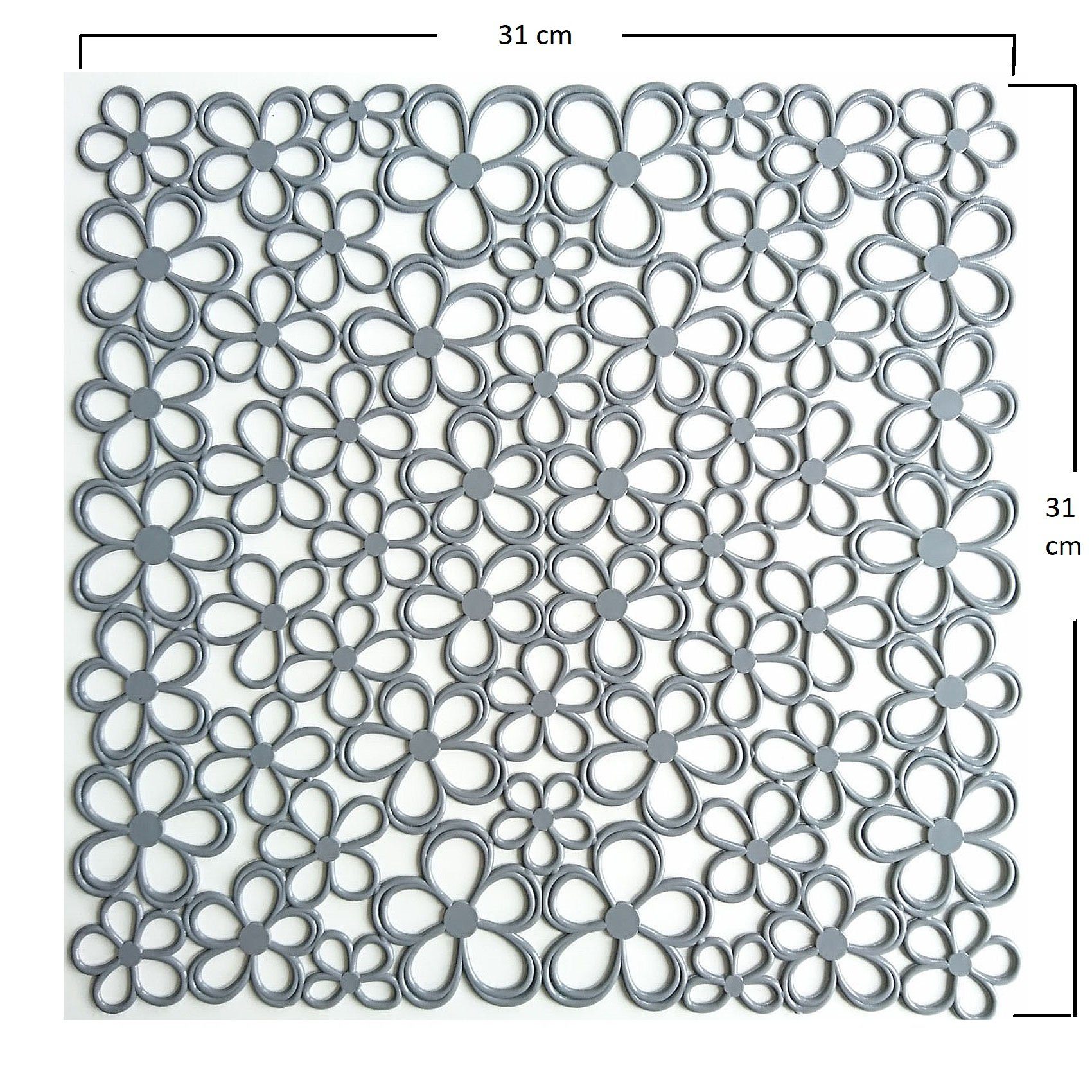 meberg Edelstahlspüle Abtropfmatte Küche Spülbecken-Schutz vor Kratzern Schutzmatte, quadratisch, (Kratzschutz Küche Einlage Spülbecken Schutz vor Kratzern Schutzmatte), Design Spülbecken-Einlage Grau Blumen, Kunststoff Eckig 31,7 x 31 cm