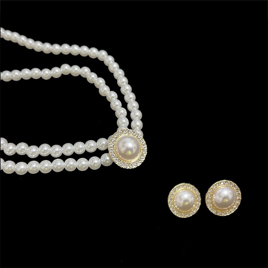 Perlenring-Ohrringe-Halsketten-Set 3-teiliges DÖRÖY Schmuckset Brautschmuck-Set,