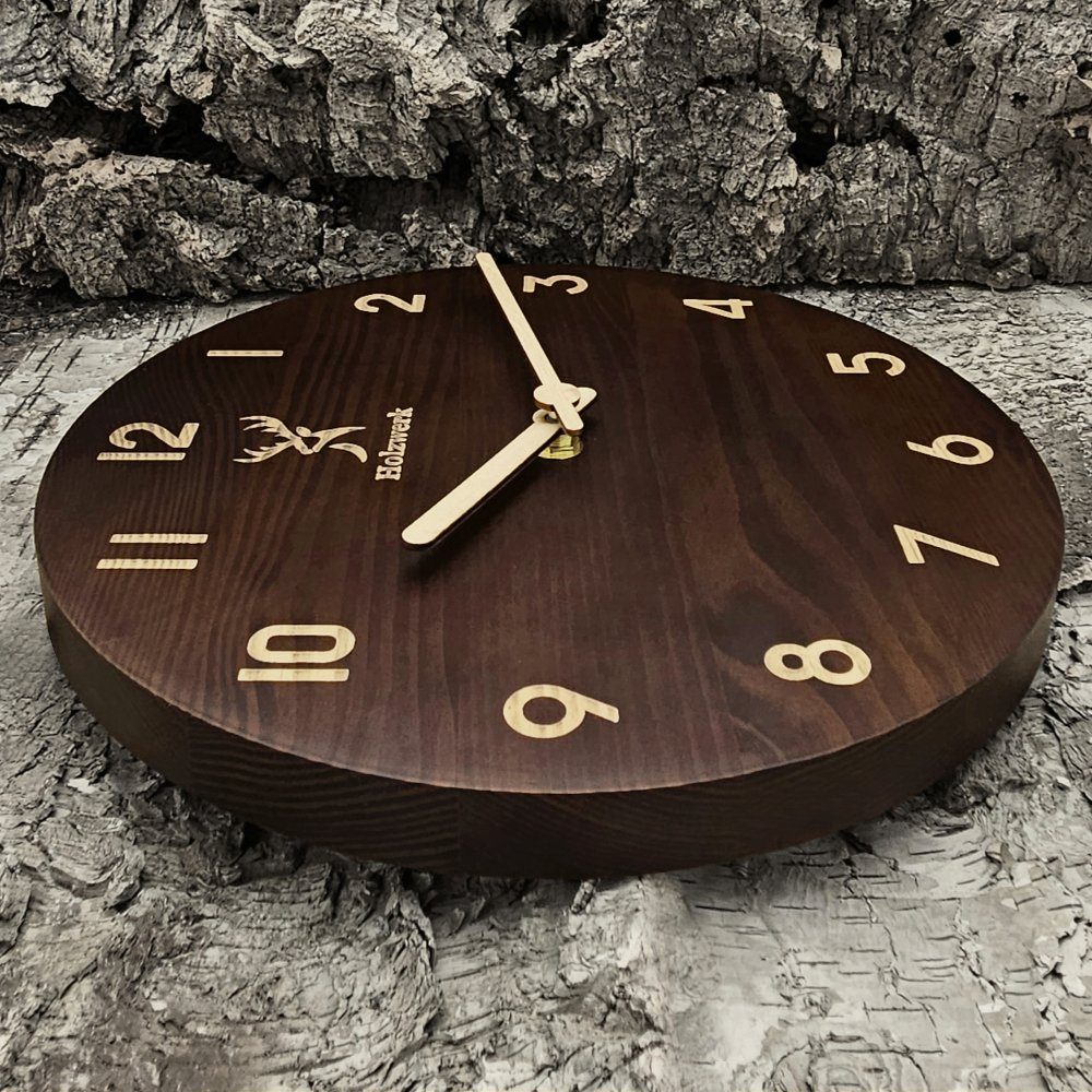Holzwerk Wanduhr Designer Loft Quarzwanduhr aus Holz (Nahezu lautloses Uhrwerk, analog, 25 cm)