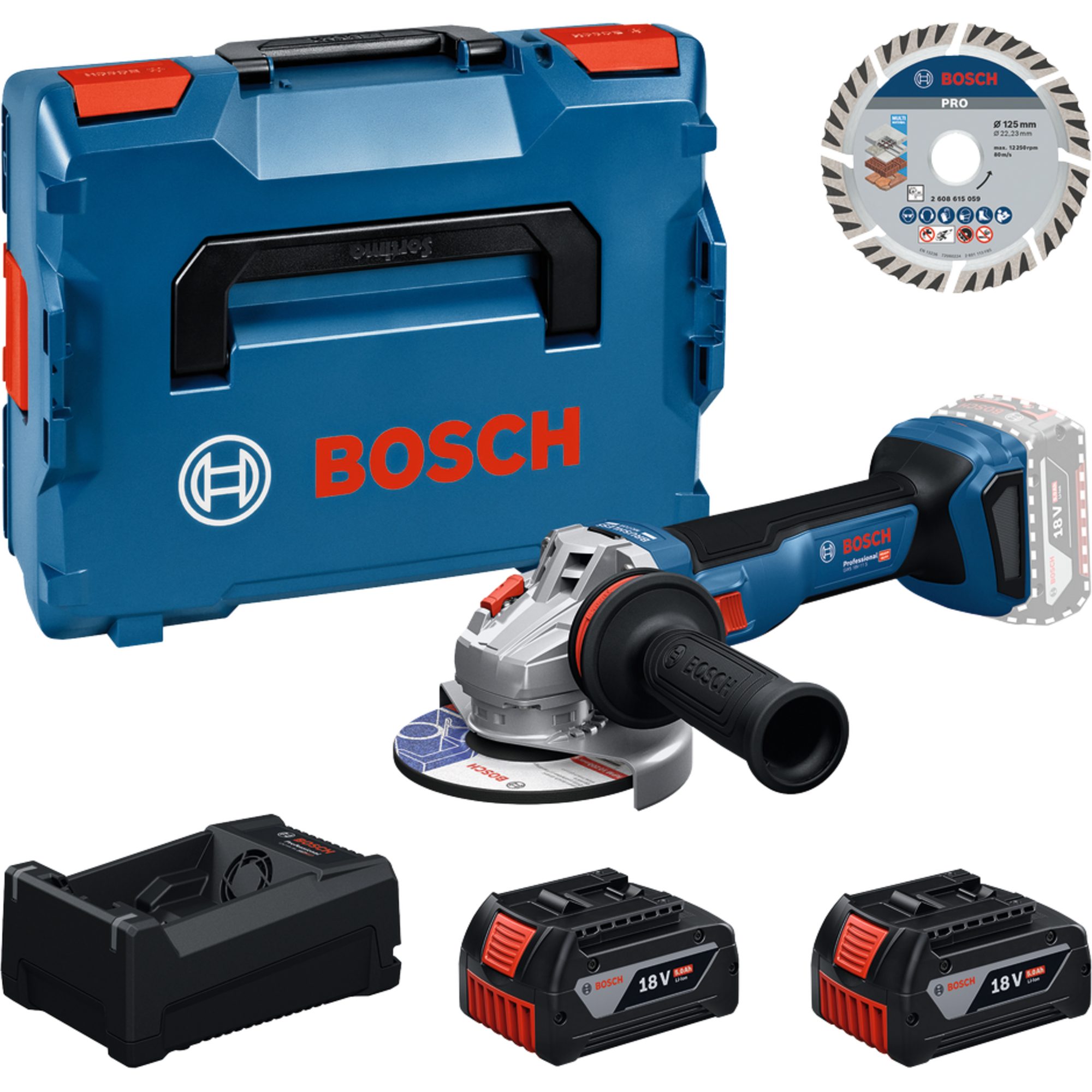 BOSCH Winkelschleifer Bosch Professional Werkzeug Set Akku Winkelschleifer 18 Volt mit 2