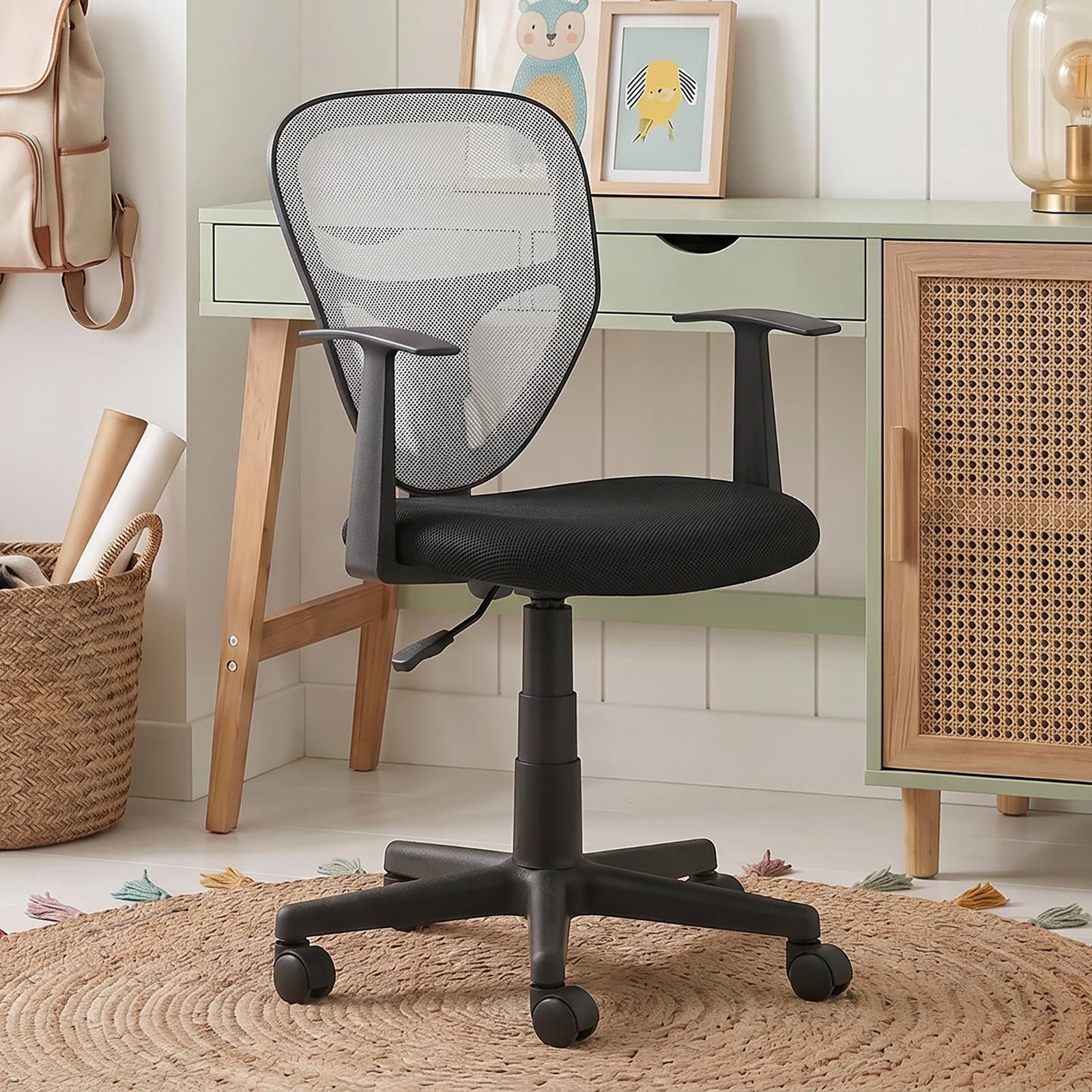 IDIMEX Schreibtischstuhl STUDIO, für Kinder, ergonomisch, höhenverstellbar mit Armlehnen Schwarz/Weiß