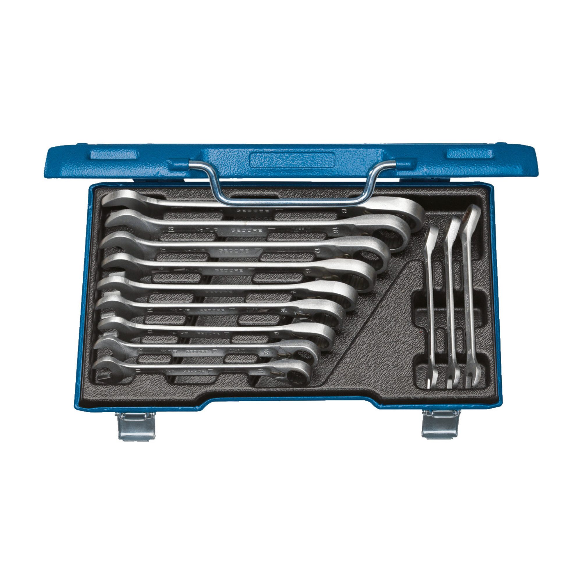 Gedore Ratsche Gedore Maulschlüssel-Satz mit Ringratsche, umschaltbar, Set 12-tlg, SW