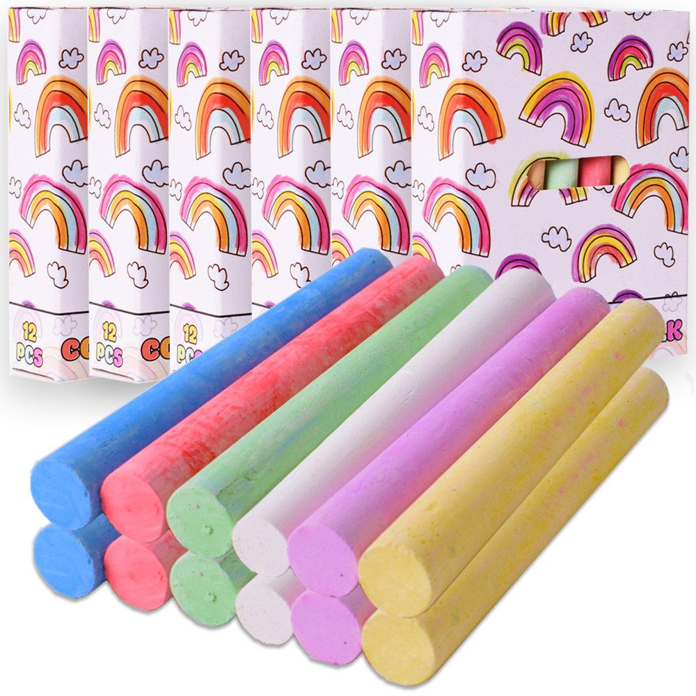 TE-Trend Malkreide 6 Stück Kreide Tafelkreide Tafel Straße je 12 Stifte 6-fach sortiert, (6-tlg., In 12er Sets verpackt), Handliche Kreidestifte