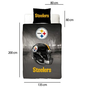 Wendebettwäsche NFL American Football Bettwäsche Pittsburgh Steelers Linon / Renforcé, BERONAGE, 100% Baumwolle, 2 teilig, 135x200 + 80x80 cm