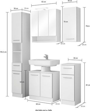 Saphir Badmöbel-Set Quickset 953 5-teilig, Waschbeckenunterschrank und LED-Spiegelschrank, (Set, 5-St), in Weiß Glanz, Badmöbel inkl. Türdämpfer, ohne Waschbecken, 9 Türen