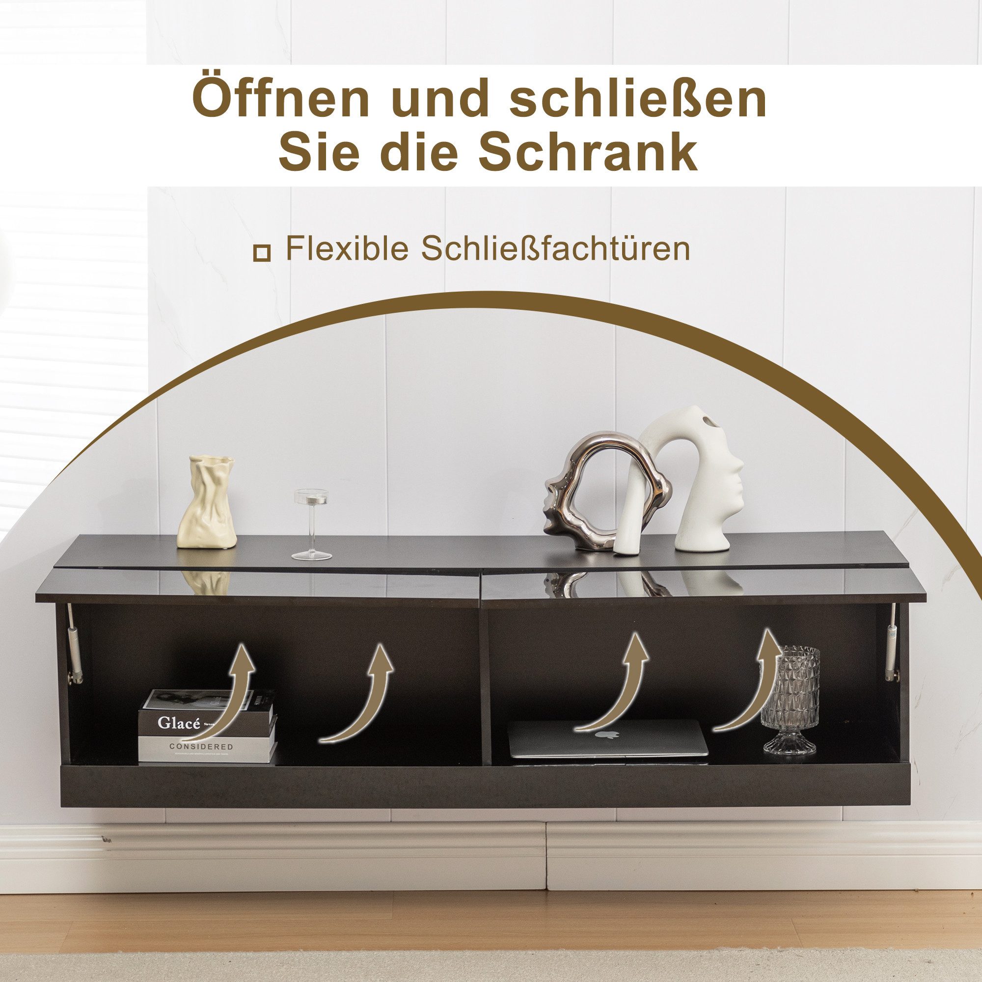Thanaddo TV-Bank TV Lowboard mit LED Hängend Sideboard 140cm, Hochglanz Fernsehschrank, Breite 140cm