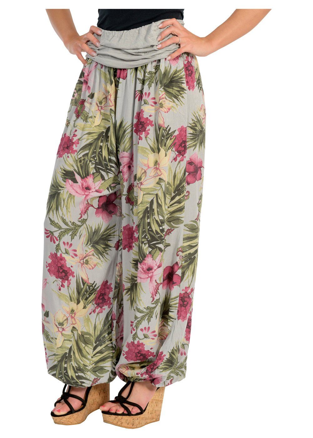 malito more than fashion Haremshose malito Damen Aladinhose mit floralem Muster, Haremshose zum Tanzen, Aladinhose mit floralem Muster Einheitsgröße