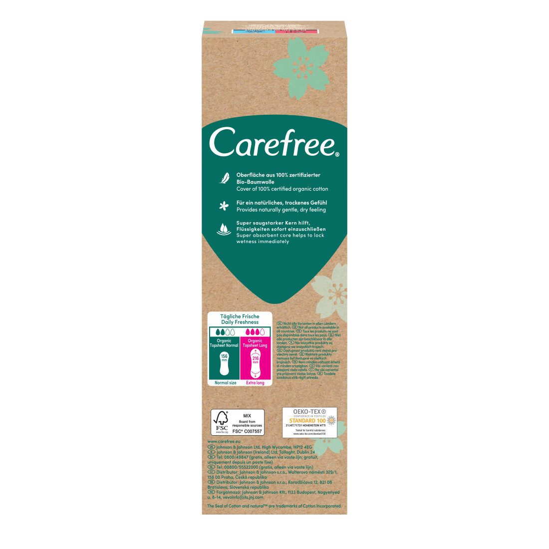Carefree Organic Slipeinlagen Normal – 30 Stück, 100% Bio-Baumwolle, Parfümfrei