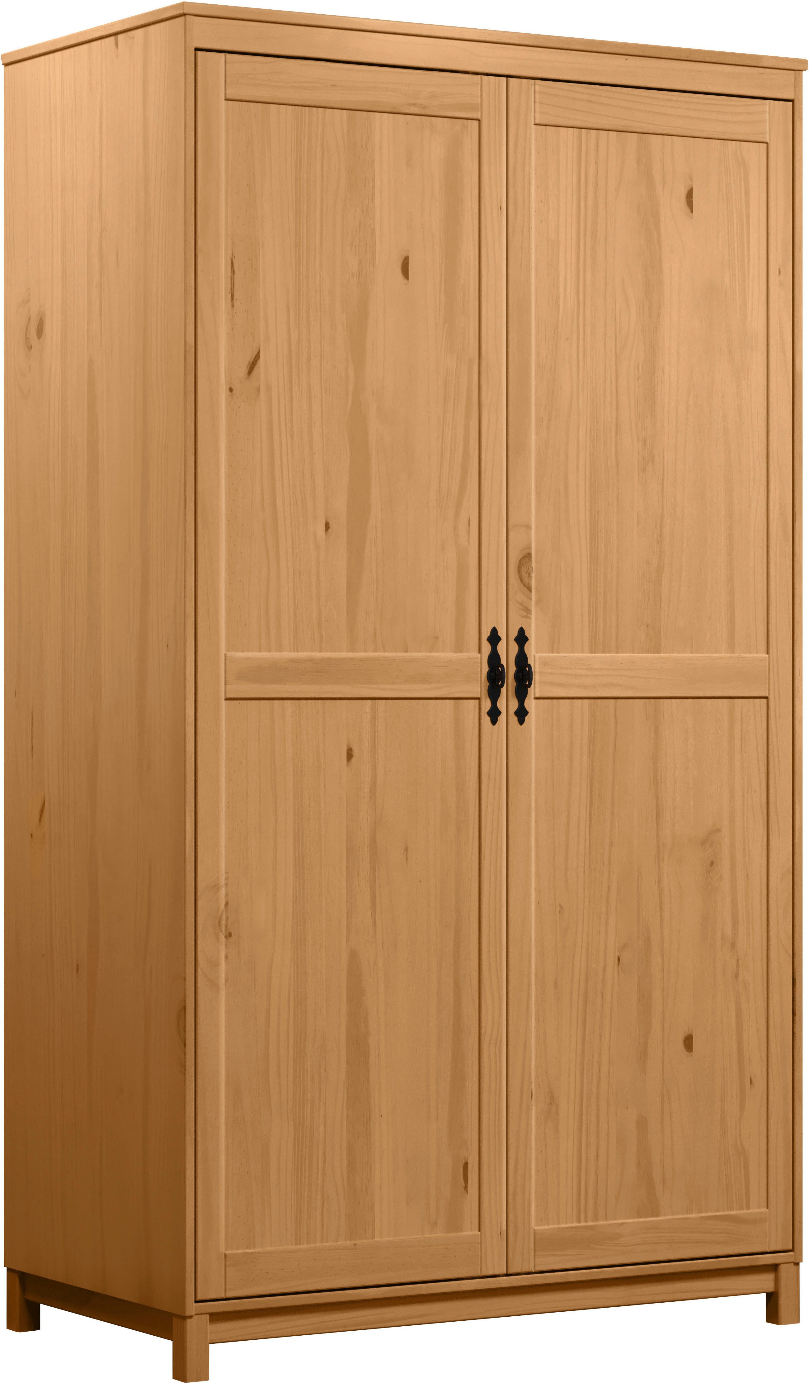 Home affaire Kleiderschrank Sandnes Kieferschrank Schlafzimmer Schrank TOPSELLER weiß (1-St., natürlicher Landhaus-Look B/T/H = 108x60x194cm) Massivholz Schlafzimmerschrank mit besonderen Metallgriffen