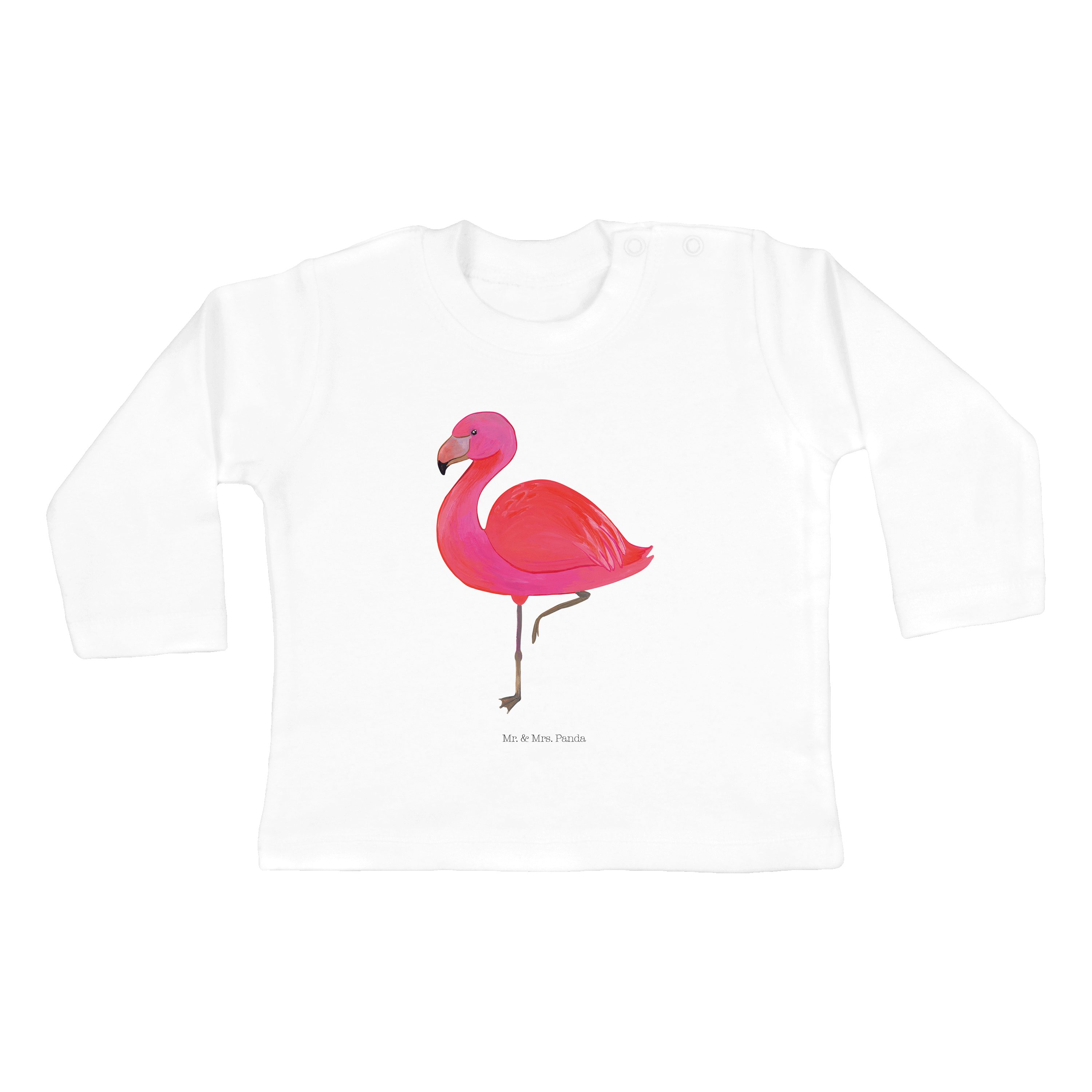 Mr. & Mrs. Panda Strampler Flamingo classic - Weiß - Geschenk, Mädchen, stolz, Langarmshirt, Soh (1-tlg)