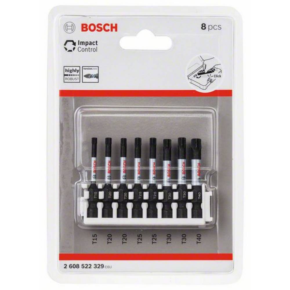 BOSCH Kreuzschlitz-Bit Schrauberbit-Set Impact Control, 8-teilig, 1 x T15, T40 2608522329