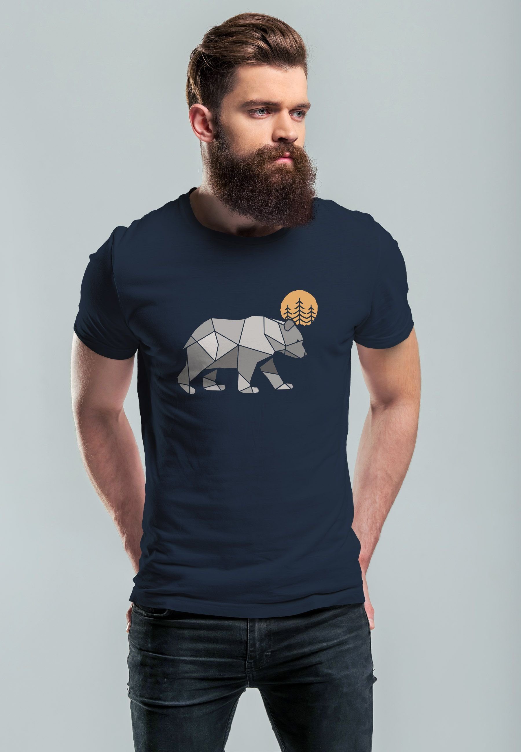 Neverless Print-Shirt Herren T-Shirt Polygon Bär günstig online kaufen