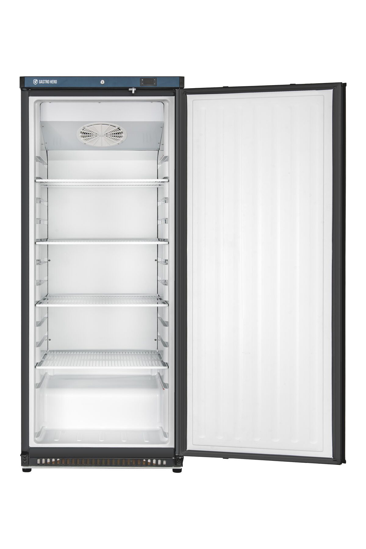 GastroHero Gefrierschrank Lagertiefkühlschrank ECO 600 Schwarz 562 Liter Umluftkühlung LTSE600B, 190 cm hoch, 77.5 cm breit, schwarzes Gehäuse für moderne Profiküchen und Verkaufsräume