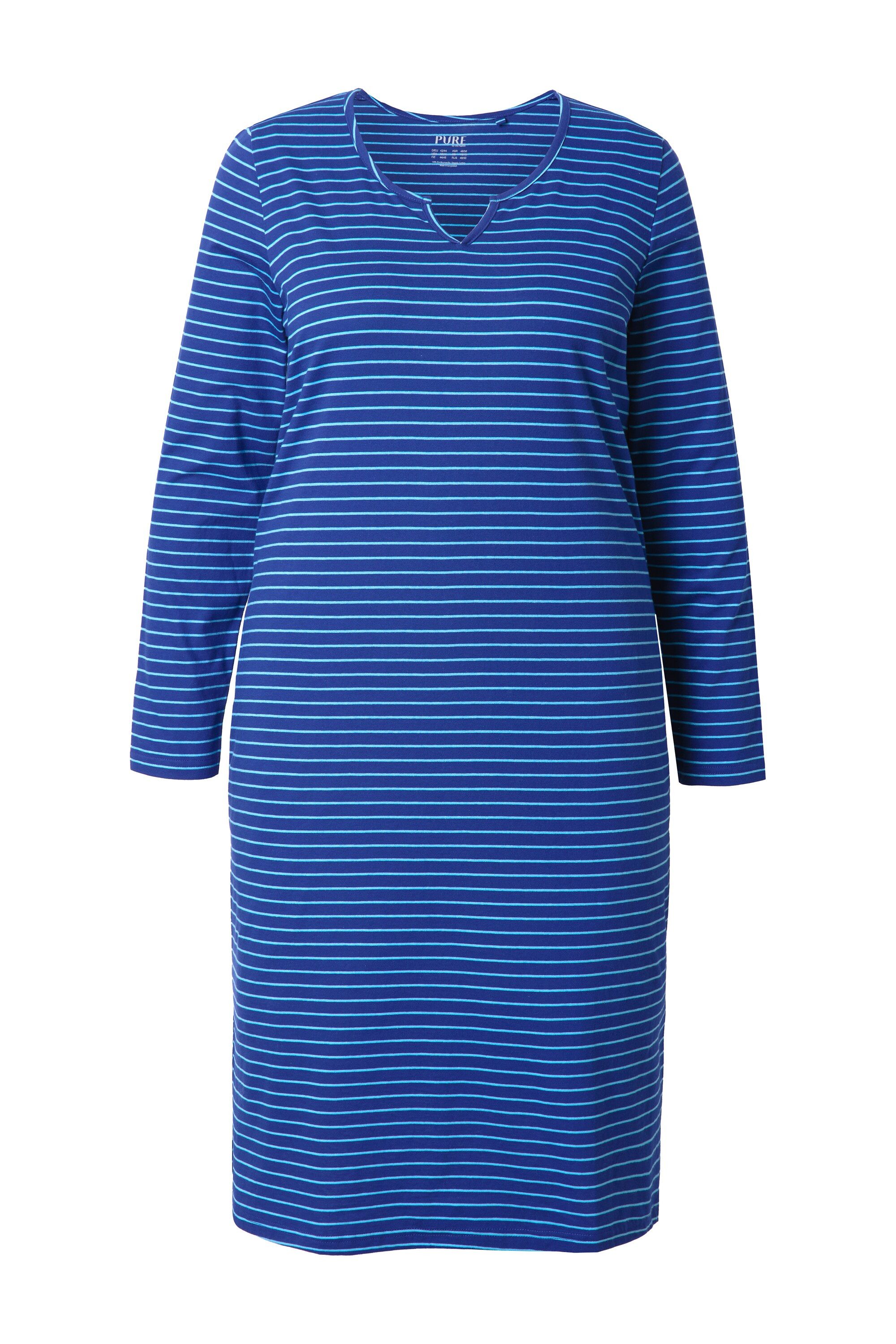 Ulla Popken Nachthemd Nachthemd Ringel Tunika-Ausschnitt Langarm günstig online kaufen