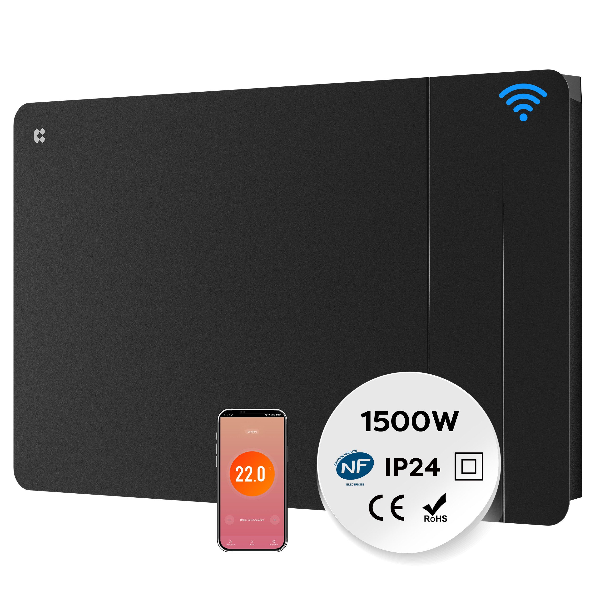 CIARRA Elektro-Heizkörper Heizgerät Smart-Heater 1500 W WLAN Steuerung, PID Thermostat, Intelligenter Keramik-Elektroheizung programmierbar CBHTD15A-B
