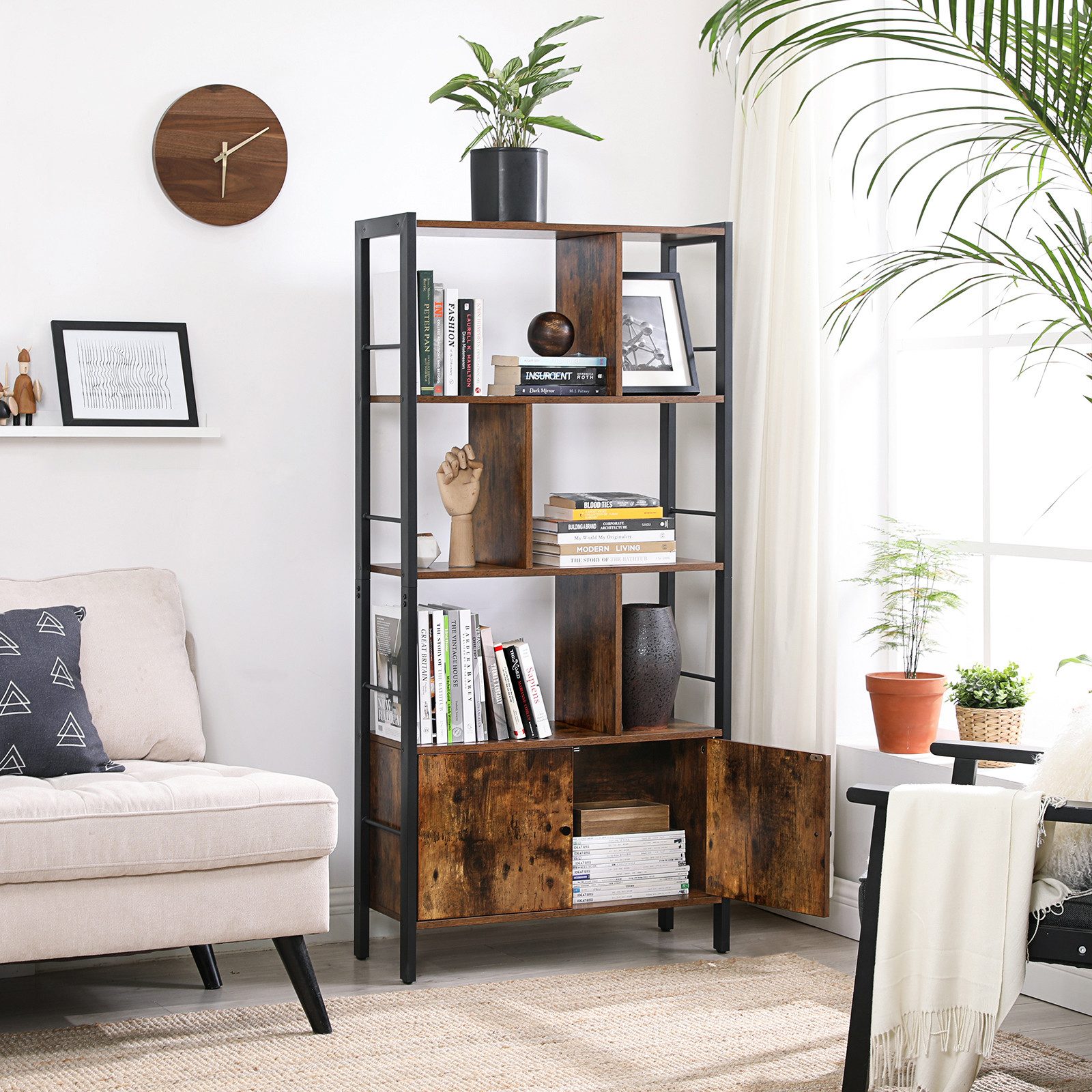 VASAGLE Bücherregal geräumiger Bücherschrank mit 4 offenen Ebenen, freistehendes Regal mit Stahlgestell für Wohnzimmer, Küche und Büro