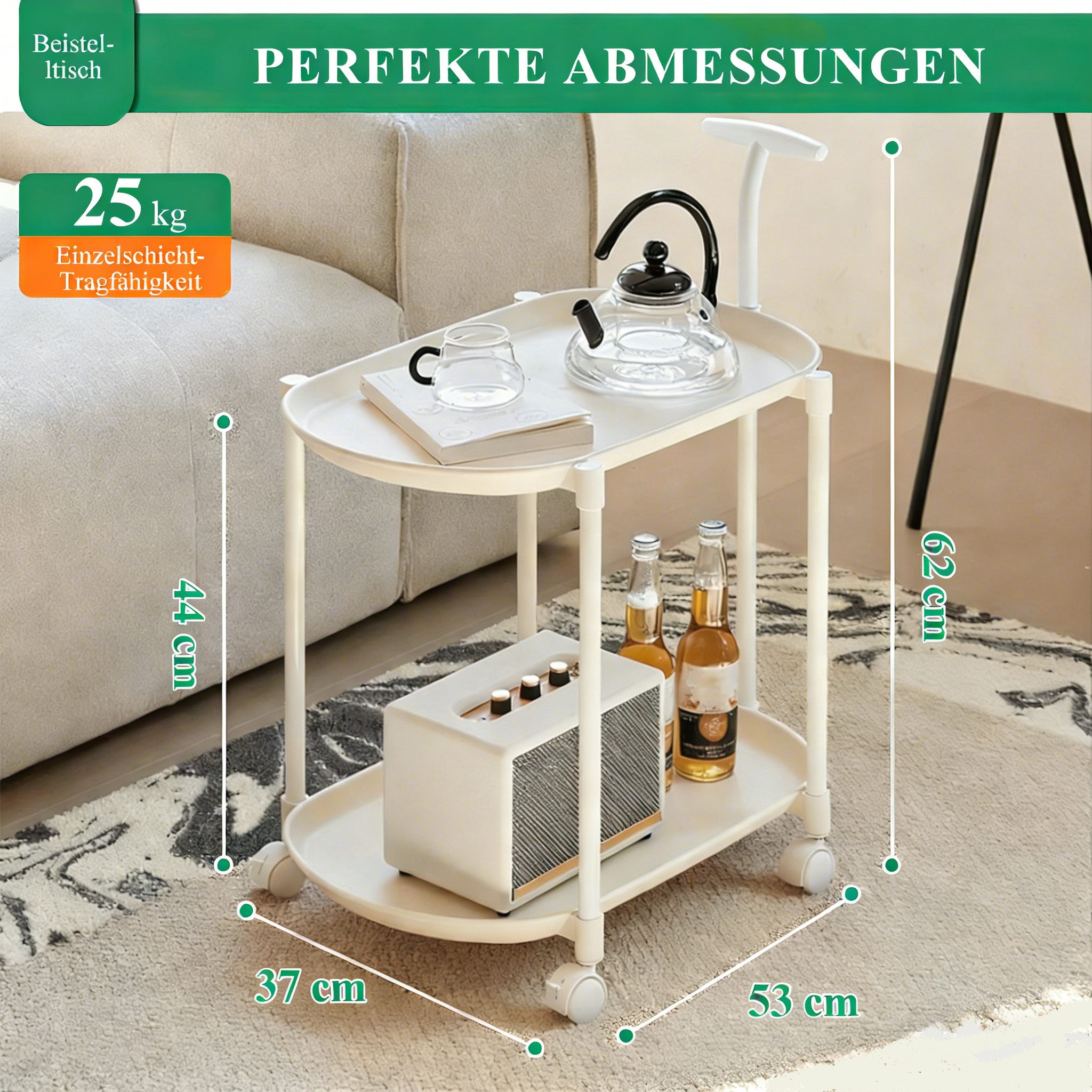 HEYHIPPO Beistelltisch Beistelltisch mit Rollen, 2 Ebenen, Weiß, mobiler So günstig online kaufen