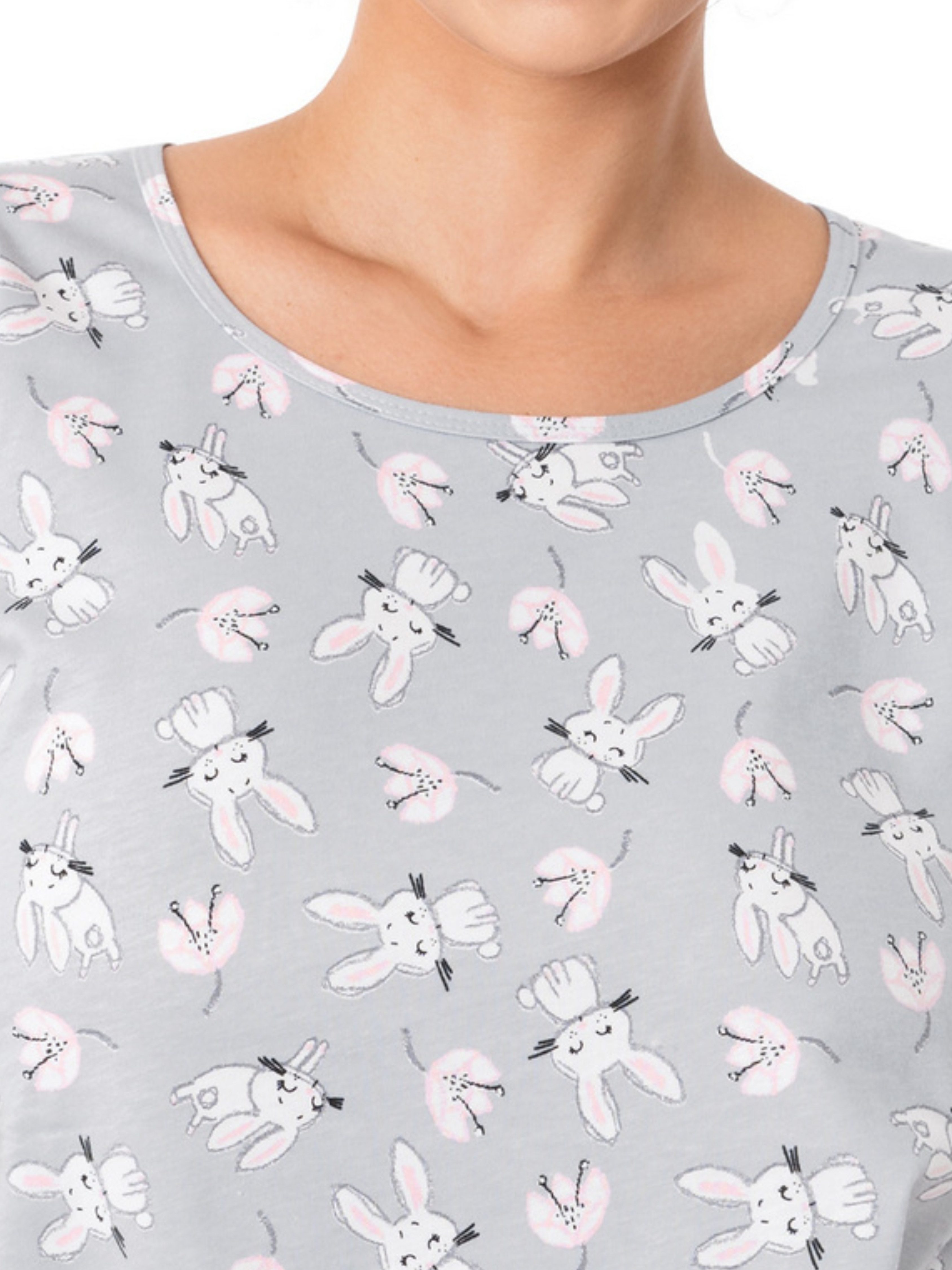 Donna Shorty kurzer Damen Pyjama Silbergrau mit verspieltem Print – Bild 4 von 5