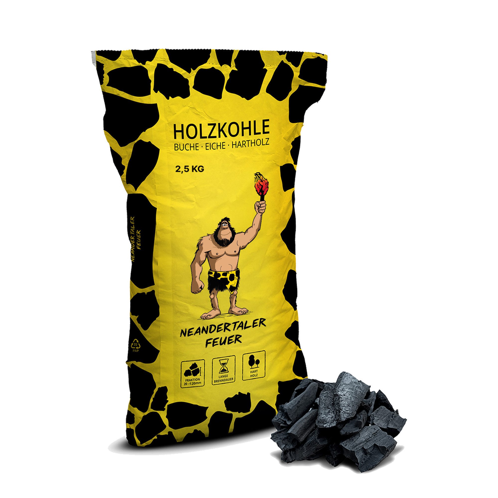 Neandertaler Feuer Holzkohle Grillkohle Kohle für Grill BBQ Smoker Charcoal Grillholzkohle Buche, 2,5 kg