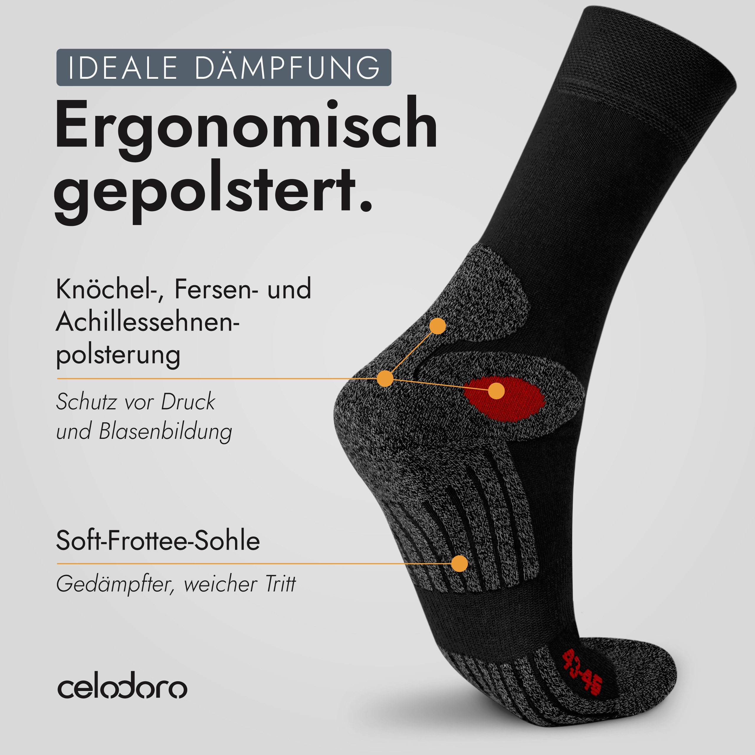 celodoro Arbeitssocken 4 Paar Wandersocken, Arbeitssocken & Sportsocken Anti-Schweiß