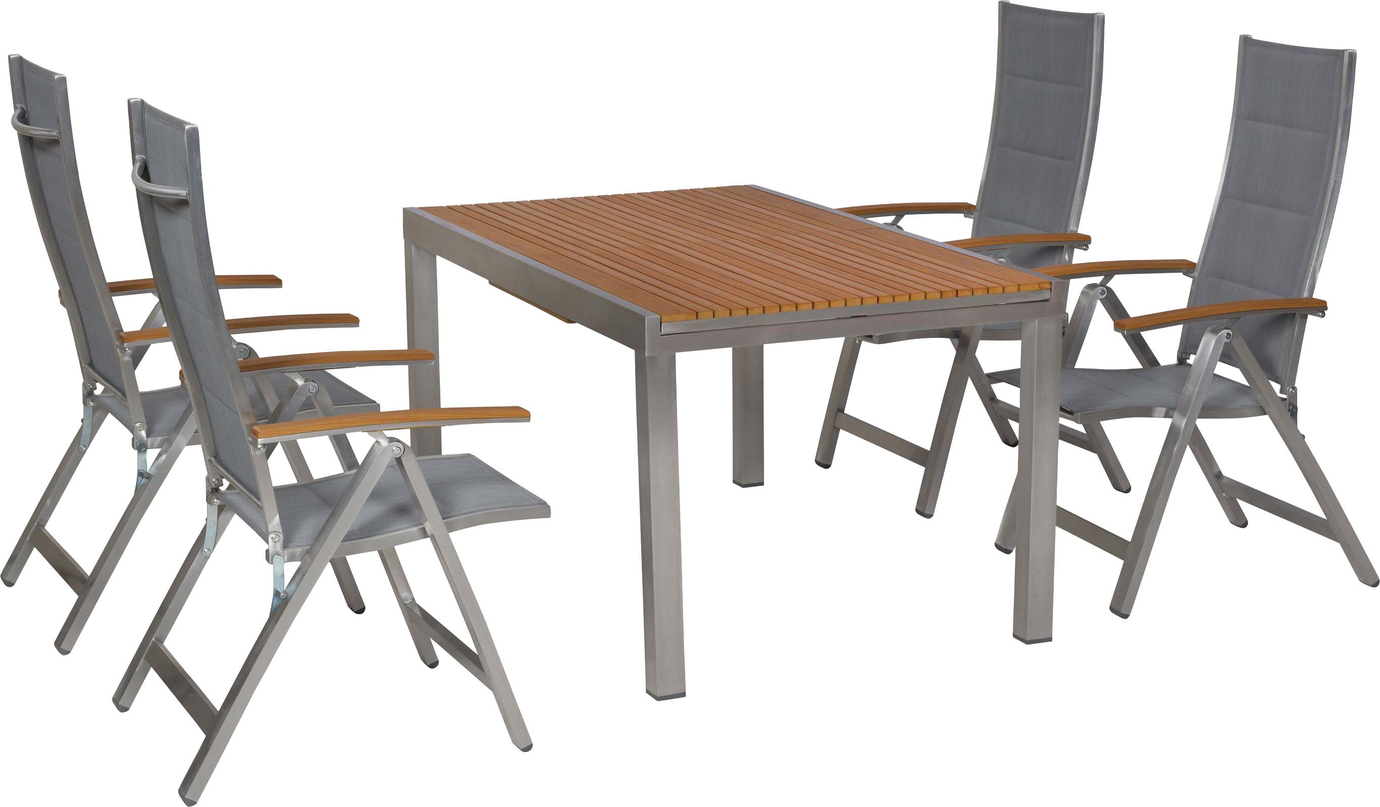 MERXX Garten-Essgruppe San Remo, (Set, 5-tlg), inkl. 4 Klappsessel, 1 Ausziehtisch