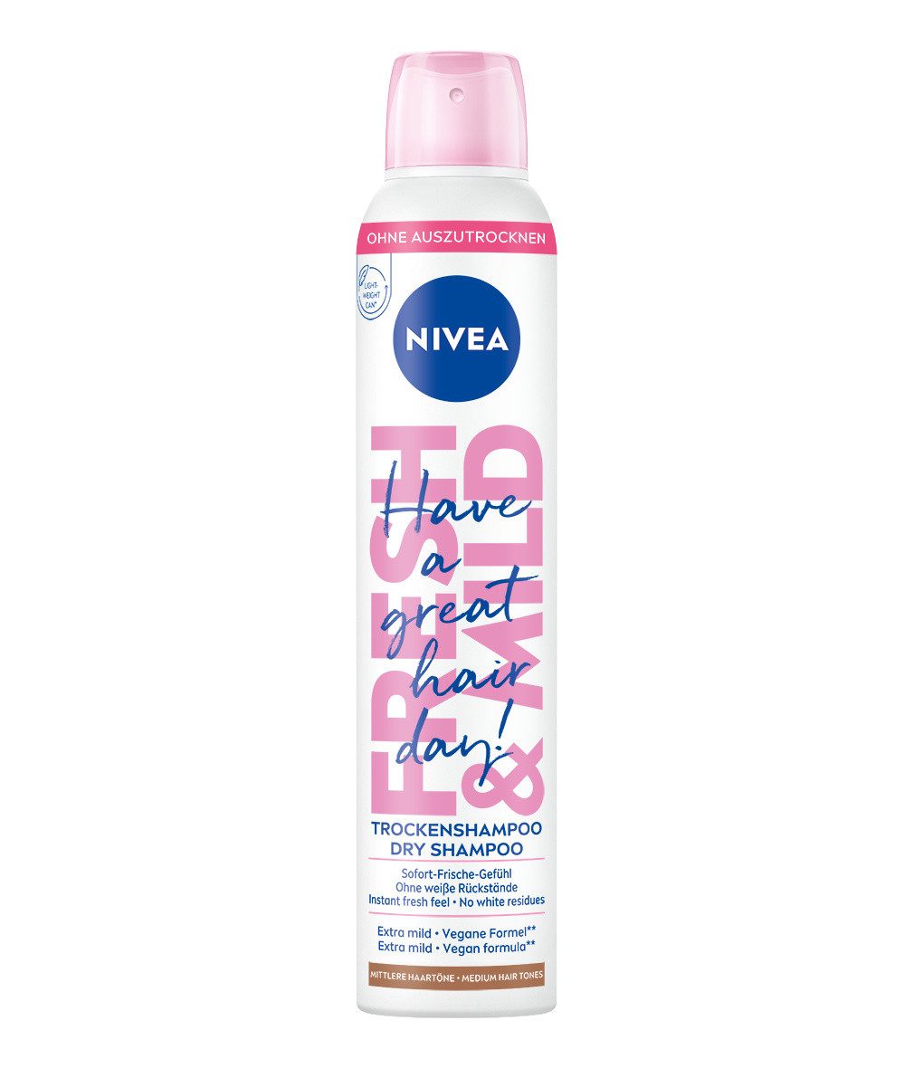 Nivea Trockenshampoo Hair Care Mittlere Haartöne Fresh & Mild schonend 3 x 200ml, 3-tlg., Hinterlässt keine weißen Rückstände