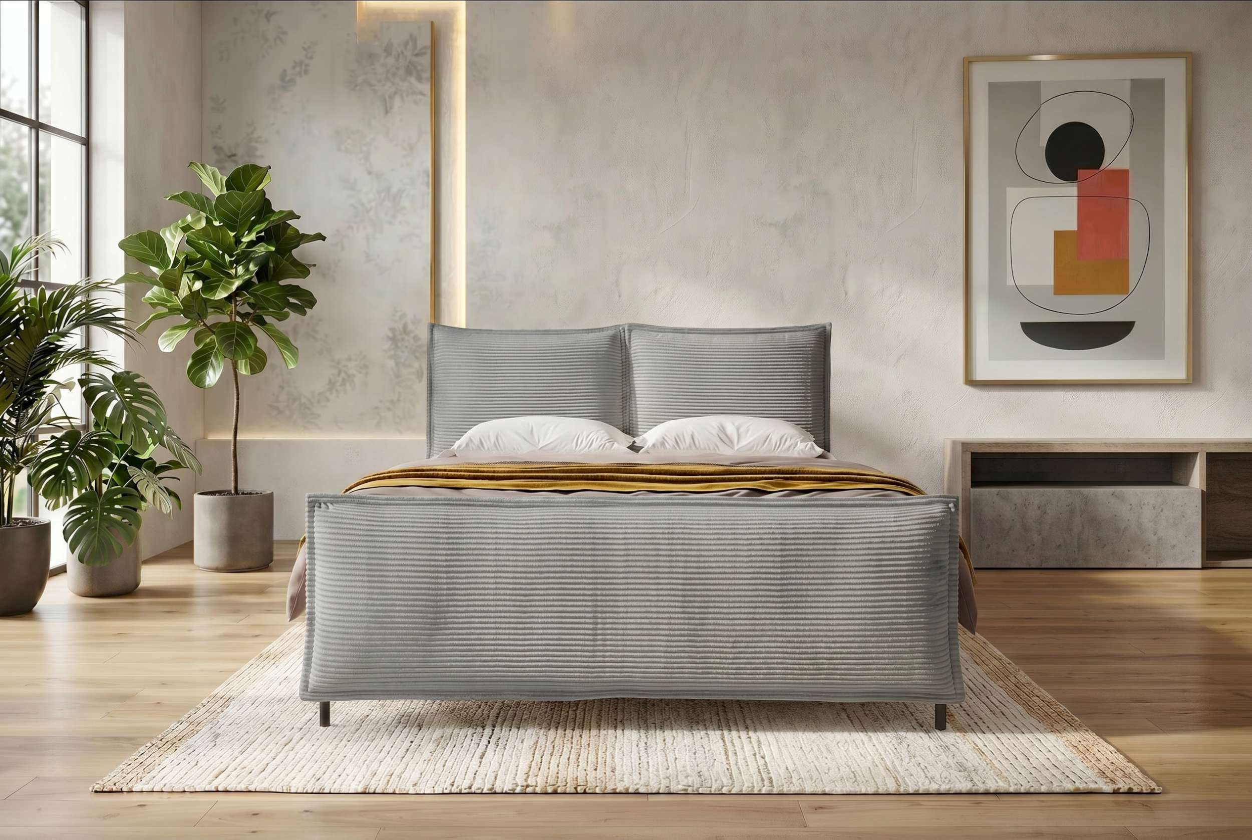 Sofa Dreams Boxspringbett Boxspringbett Elysio Plus (Schlafzimmerbett, Bett), 140/160/180/200x200 cm, in Cord POSO, mit Topper, Bettkasten