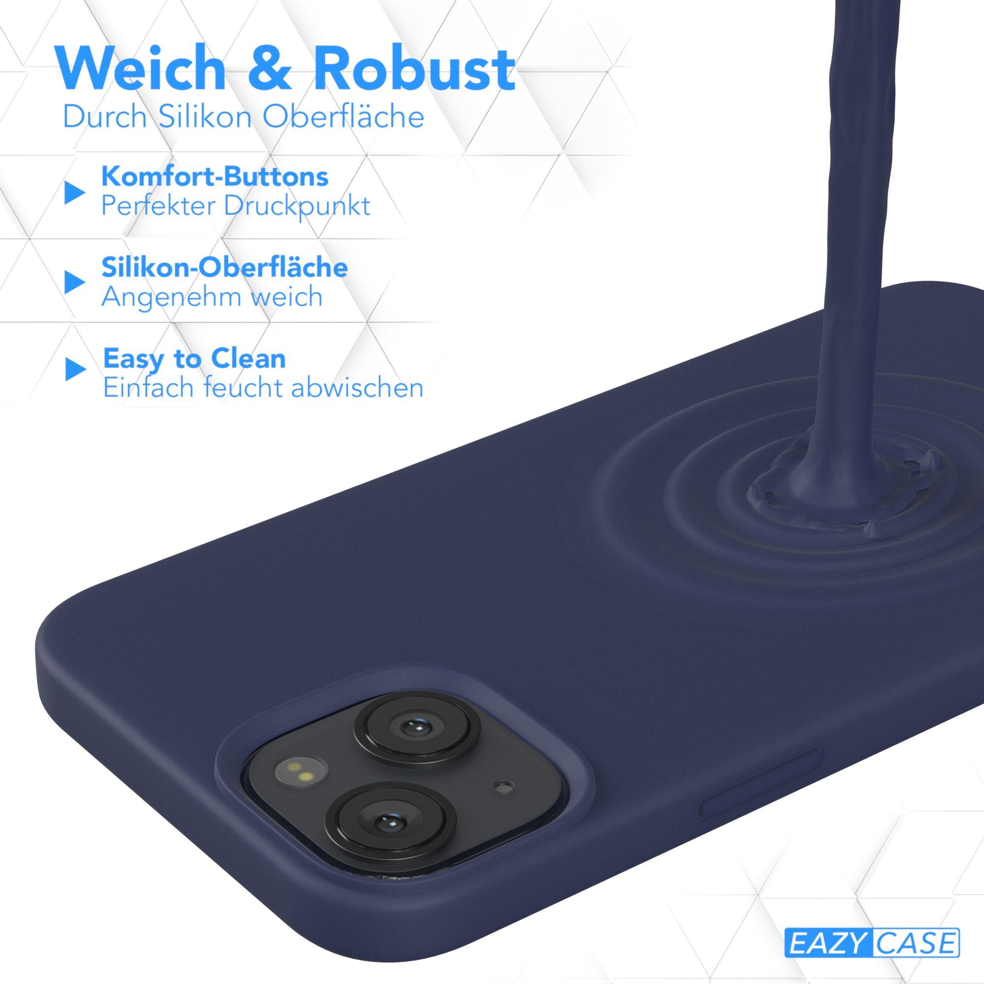 EAZY CASE Handyhülle Premium Silikon Case für Apple iPhone 13 6,1 Zoll, Handy Softcase Hülle Silikon mit Displayschutz Case Blau / Nachtblau – Bild 4 von 5
