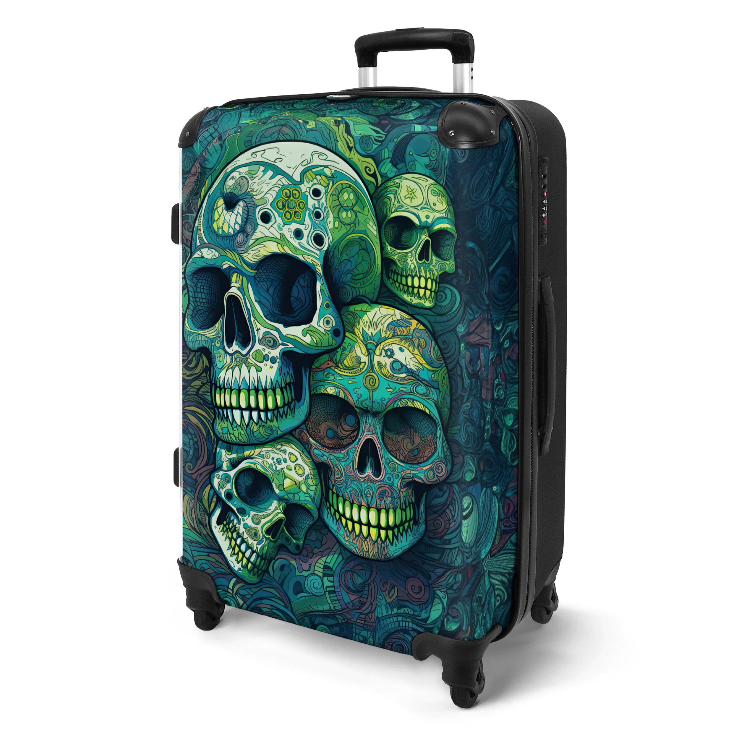 NoBoringSuitcases.com© Hartschalen-Trolley Totenkopf - Grün - günstig online kaufen