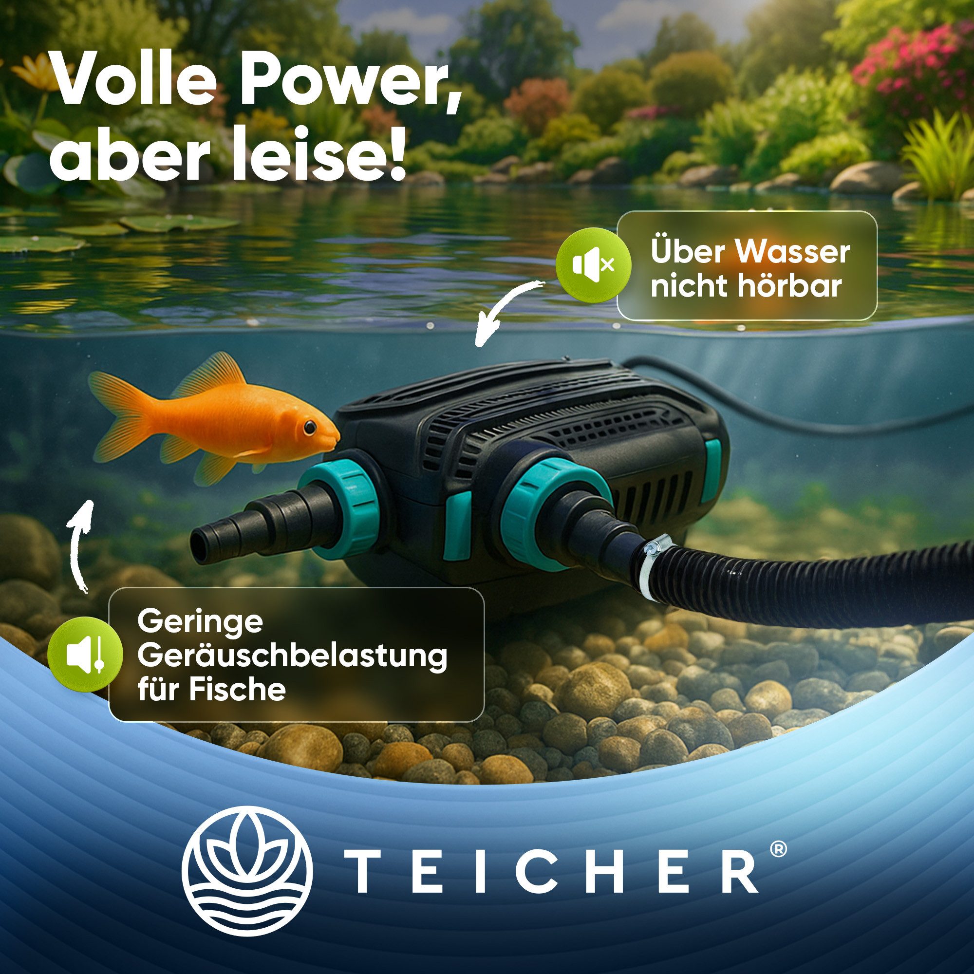 Teicher Teichpumpe Effiziente Filterpumpe für Teich, 3000, 5200, 7000, 10000 l/h