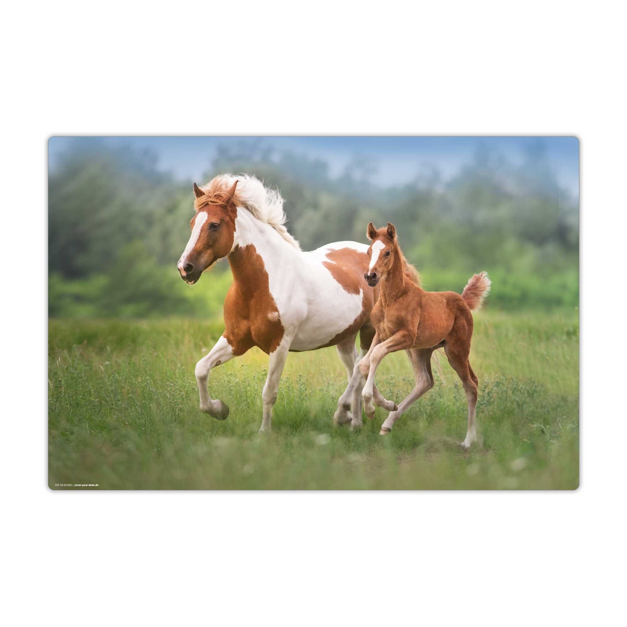 cover-your-desk.de Schreibtischunterlage abwaschbar - Pferde Mama mit Fohlen - premium Vinyl - Made in Germany, (1 tlg)