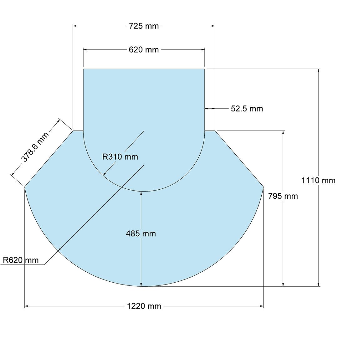 Feuercampus Bodenschutzplatte Funkenschutzplatte Glas für Kaminofen zweiteilig Rundbogen