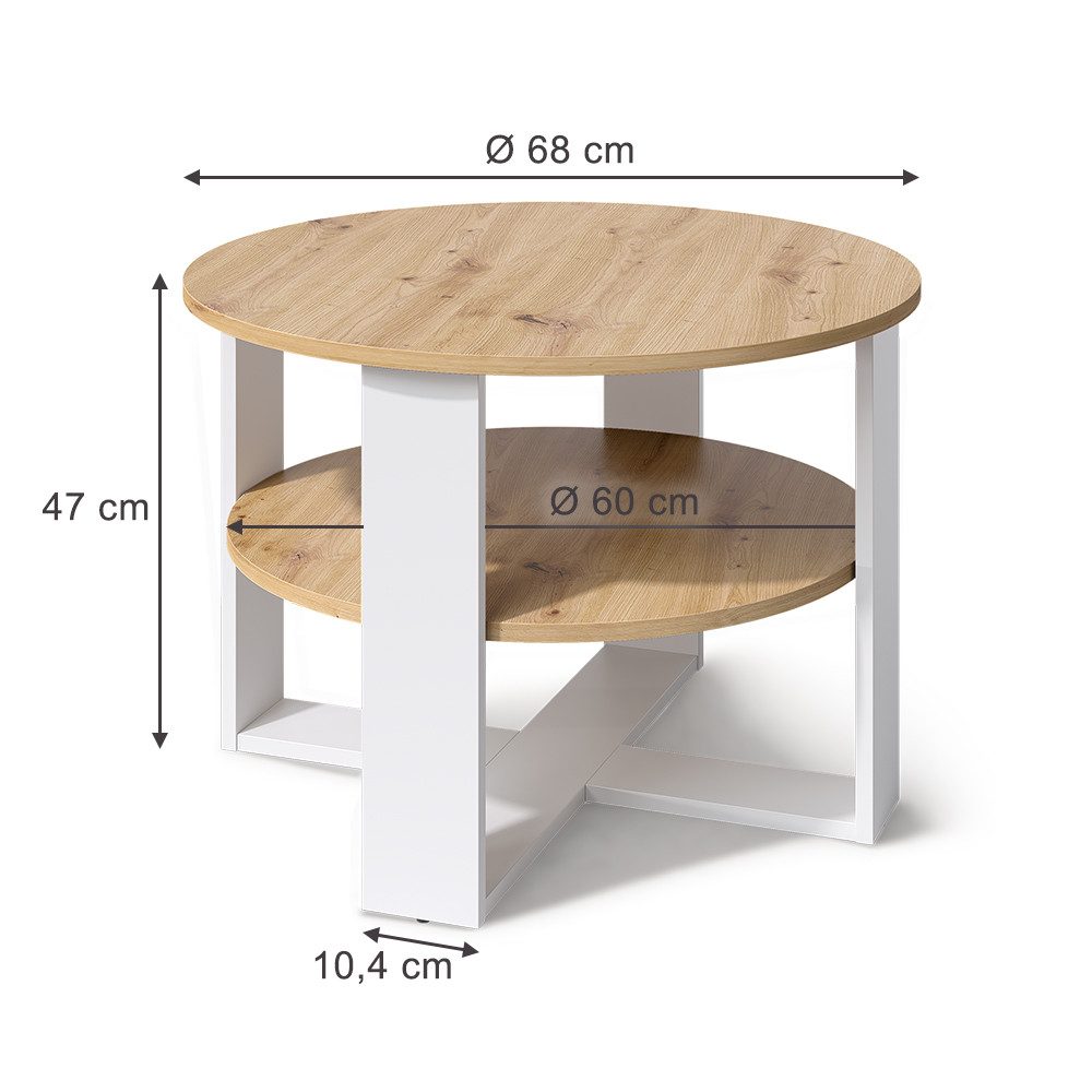 Vicco Couchtisch Romeo, Weiß/Artisan-Eiche, 68 x 68 cm