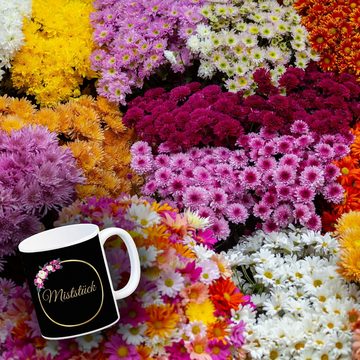 speecheese Tasse Kaffeebecher Miststück mit Goldrahmen und Blumen Schimpfwort-Tasse