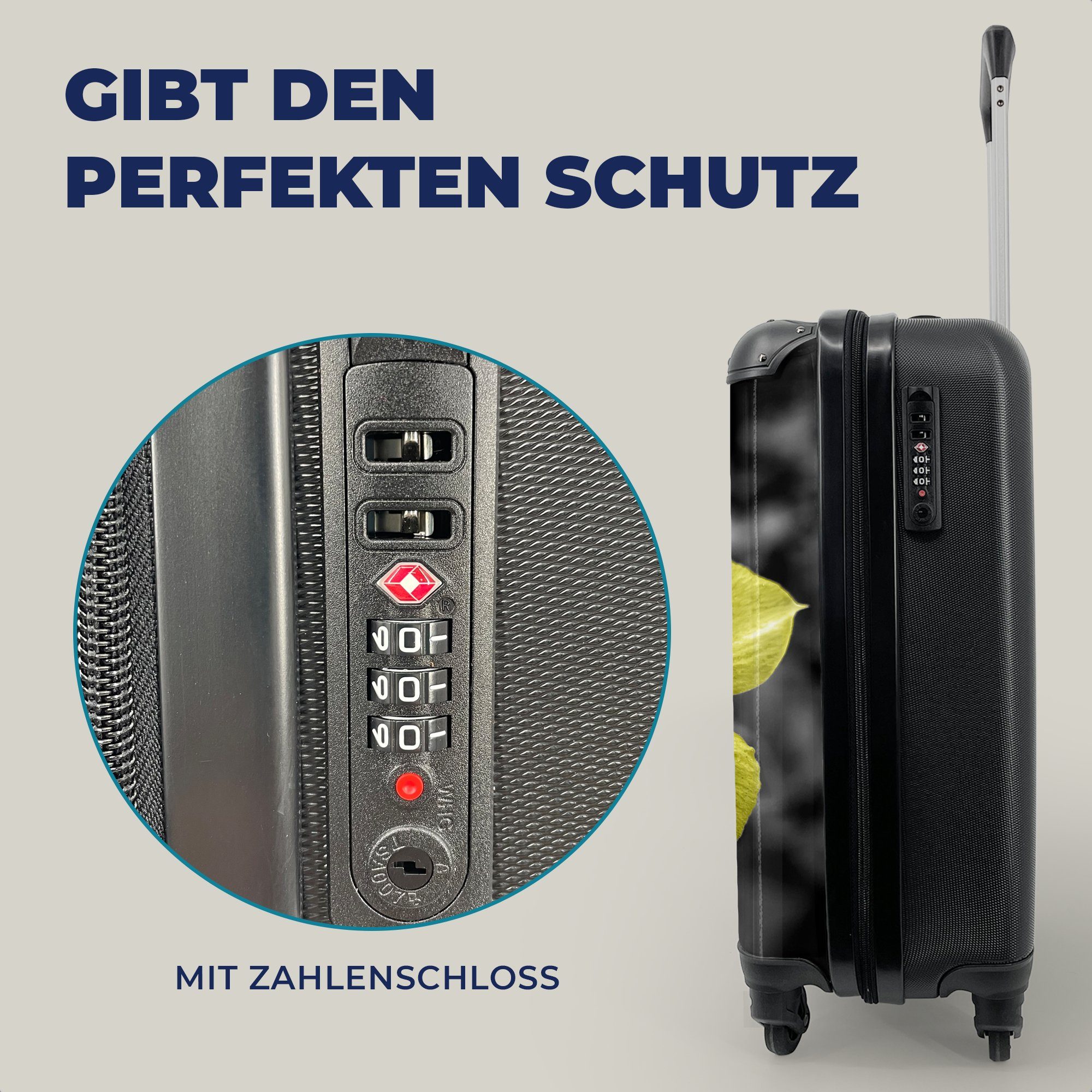 MuchoWow Handgepäckkoffer Blumen - Gelb Schwarz Trolley, Weiß, Handgepäck rollen, - 4 Reisekoffer Reisetasche für mit - Rollen, Ferien