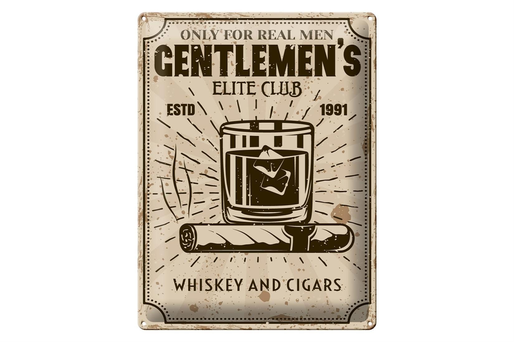 Metallschild Spruch Whiskey Cigars elite club real men 30x40cm