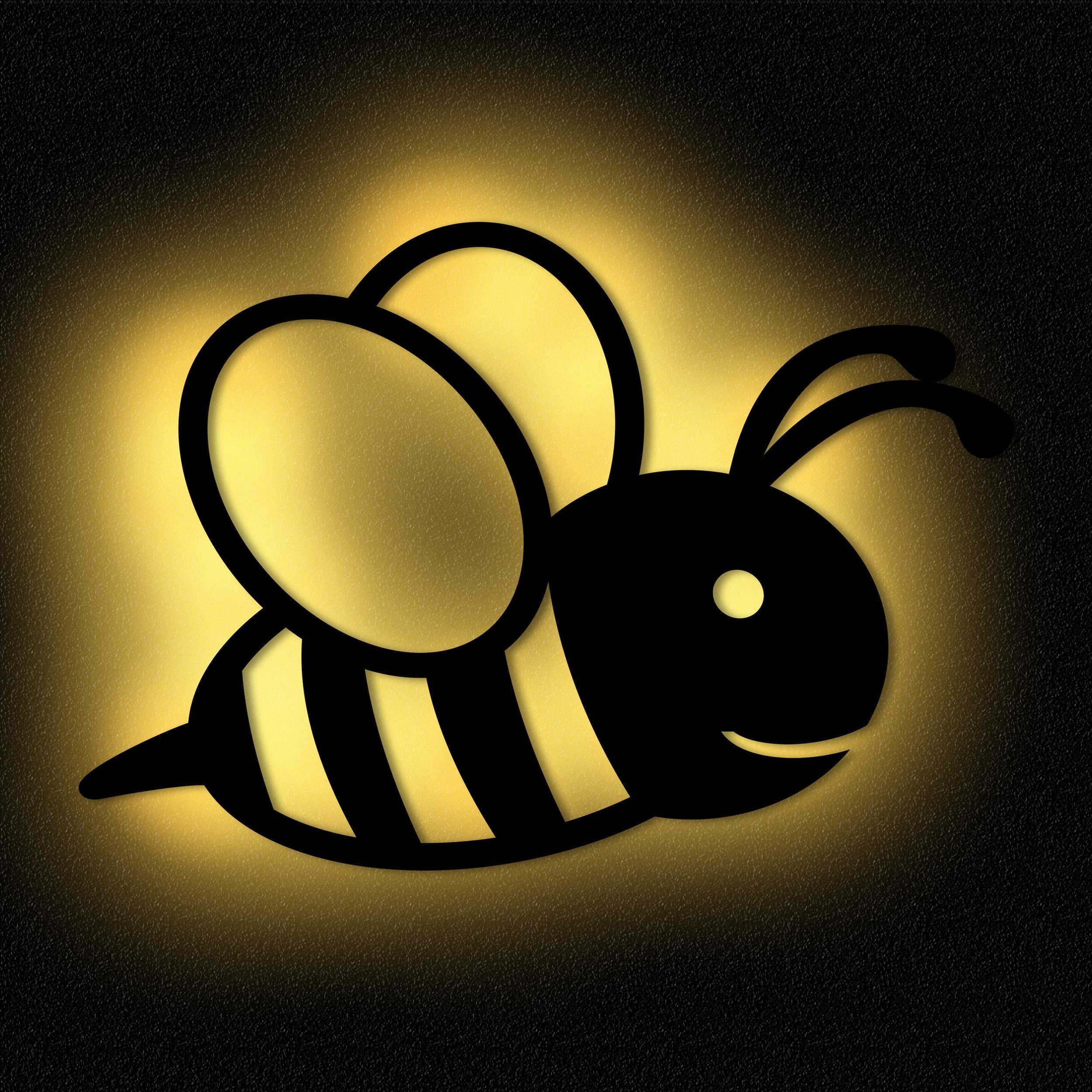 Schwarz Biene Warmweiß Deko Nachtlicht Lampe LED Nachtlicht Holz Ohne Kinderzimmer, I Wandlampe Namofactur LED Zugschalter/Stern, integriert, Wand fest
