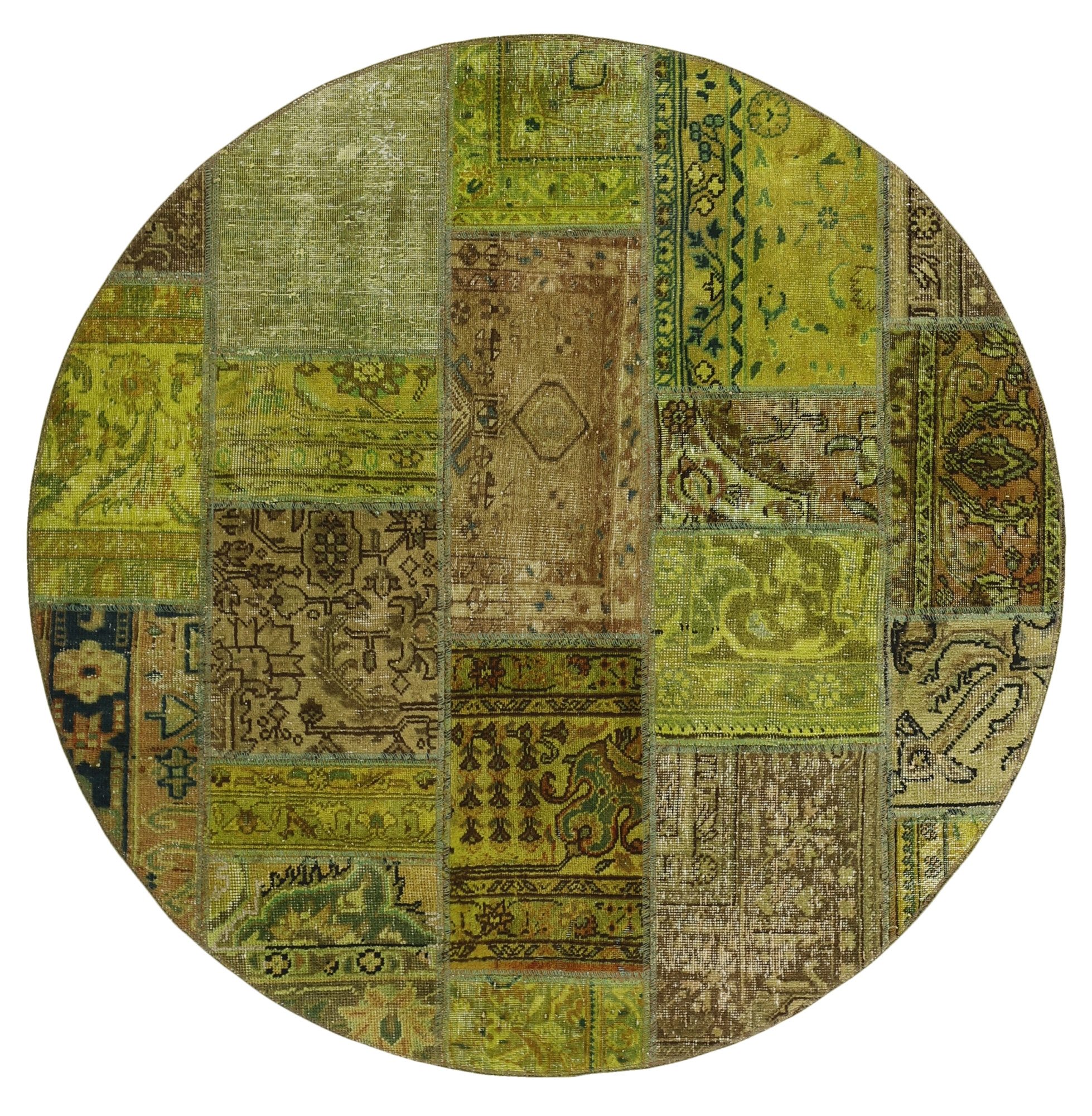 Wohnando Teppich MY-RUG Vintage Patch Work Floral & Ornamentiert 150x150cm, Rund, Höhe: 10 mm, Handgeknüpfter Teppich,Handgesponnene Wolle, mit Naturfarben gegärbt