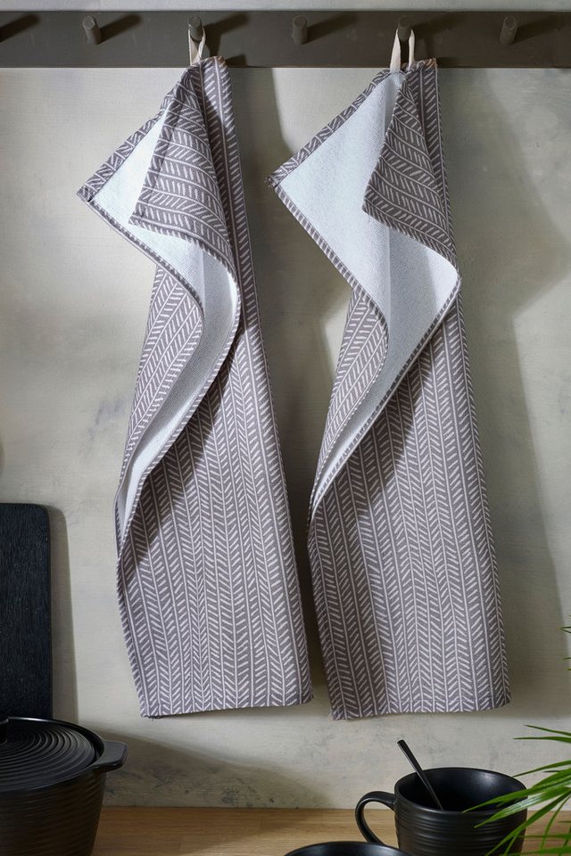 Next Geschirrtuch Geschirrtücher mit Frottee-Rückseite, 2er-Set, (1-tlg), Geschirrhandtuch