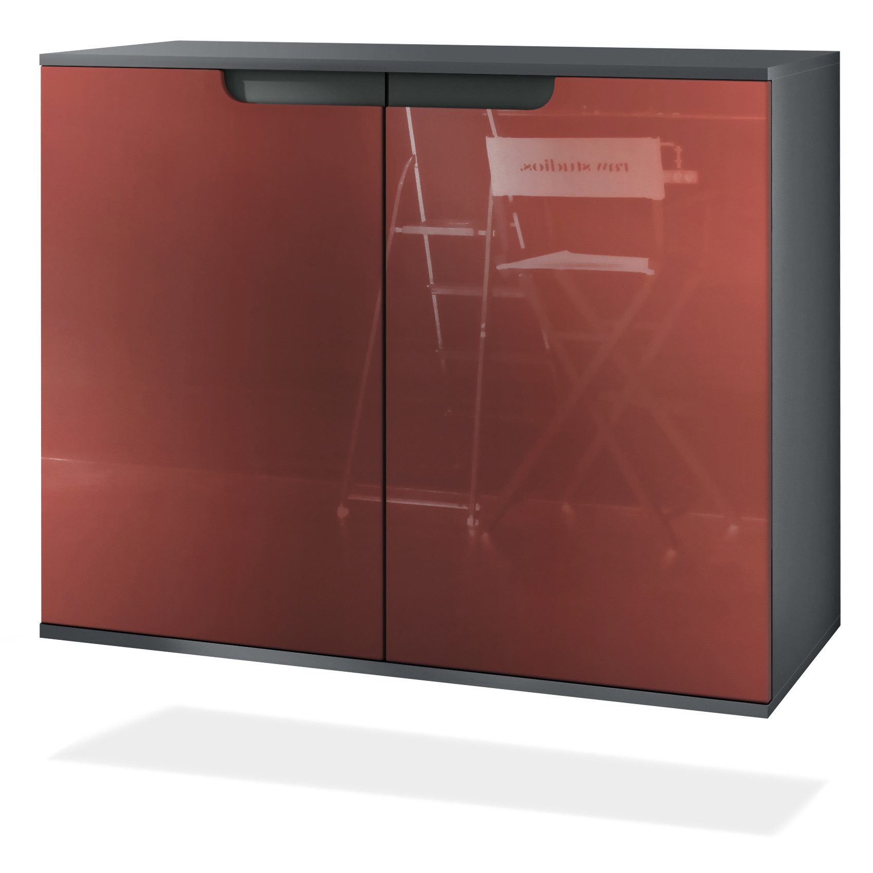 Vladon Kommode Sylt V3 (Moderner Küchenschrank, mit 2 großen Türen), Anthrazit matt / Bordeaux Hochglanz (92,5 x 73.5 x 35)