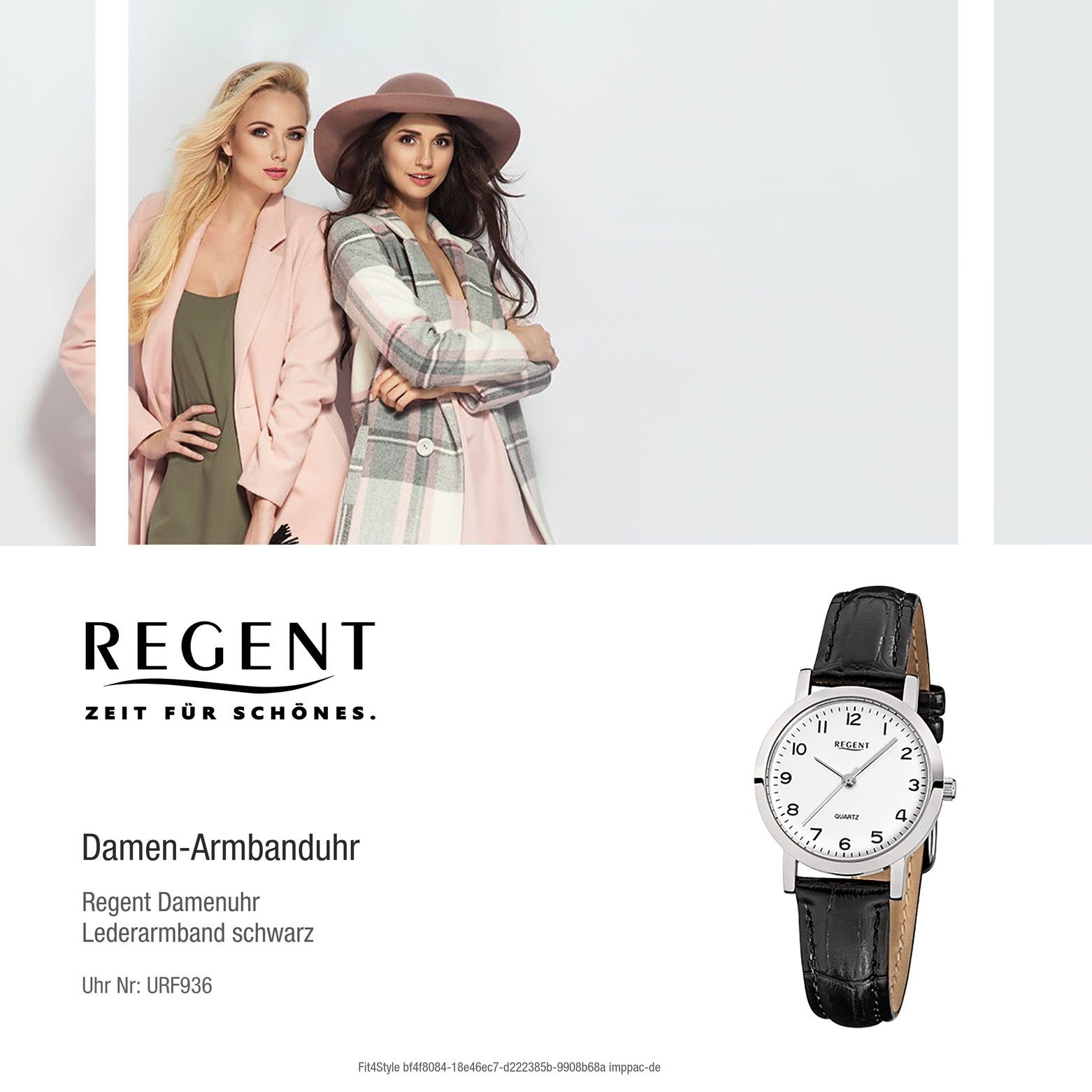Regent Quarzuhr Regent Damen-Armbanduhr klein schwarz rund, Armbanduhr Analog, Lederarmband 28mm), (ca. Damen