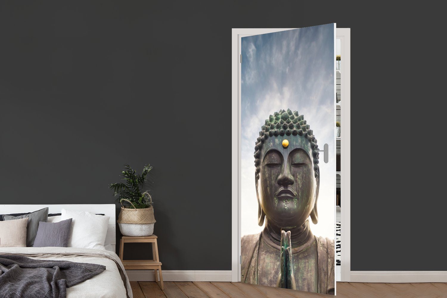 Fototapete Matt, - Luft Türaufkleber, Meditation, MuchoWow für Buddha - - - cm Tür, Türtapete bedruckt, 75x205 St), Buddha-Kopf (1 Spirituell