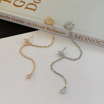 AUKUU Ohrring-Set Übertriebene Übertriebene einteilige lange Quastenohrringe für, Frauen mit Diamantblumen Ohrhaken im coolen Stil Ohrkette