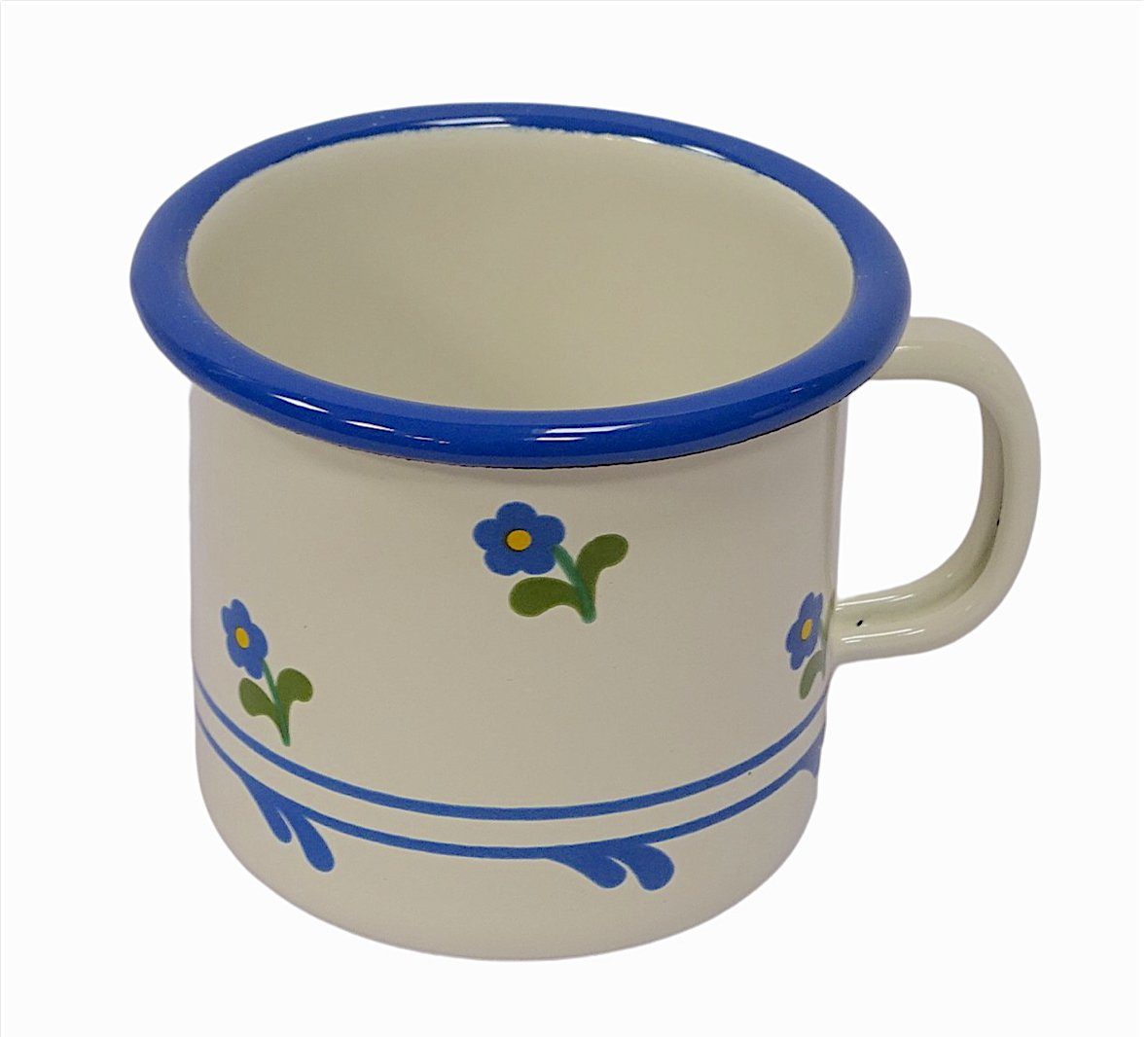 Linoows Tasse Emaille Tasse, Henkelbecher, Kaffeetasse, Becher, Emaille, Henkeltasse, Outdoor Henkelbecher Creme Blümchen