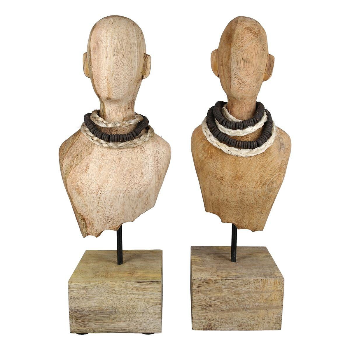 Dekoobjekt 2er Set Skulptur"Sienna" naturfarben aus Mangoholz, mit Kette auf Holz