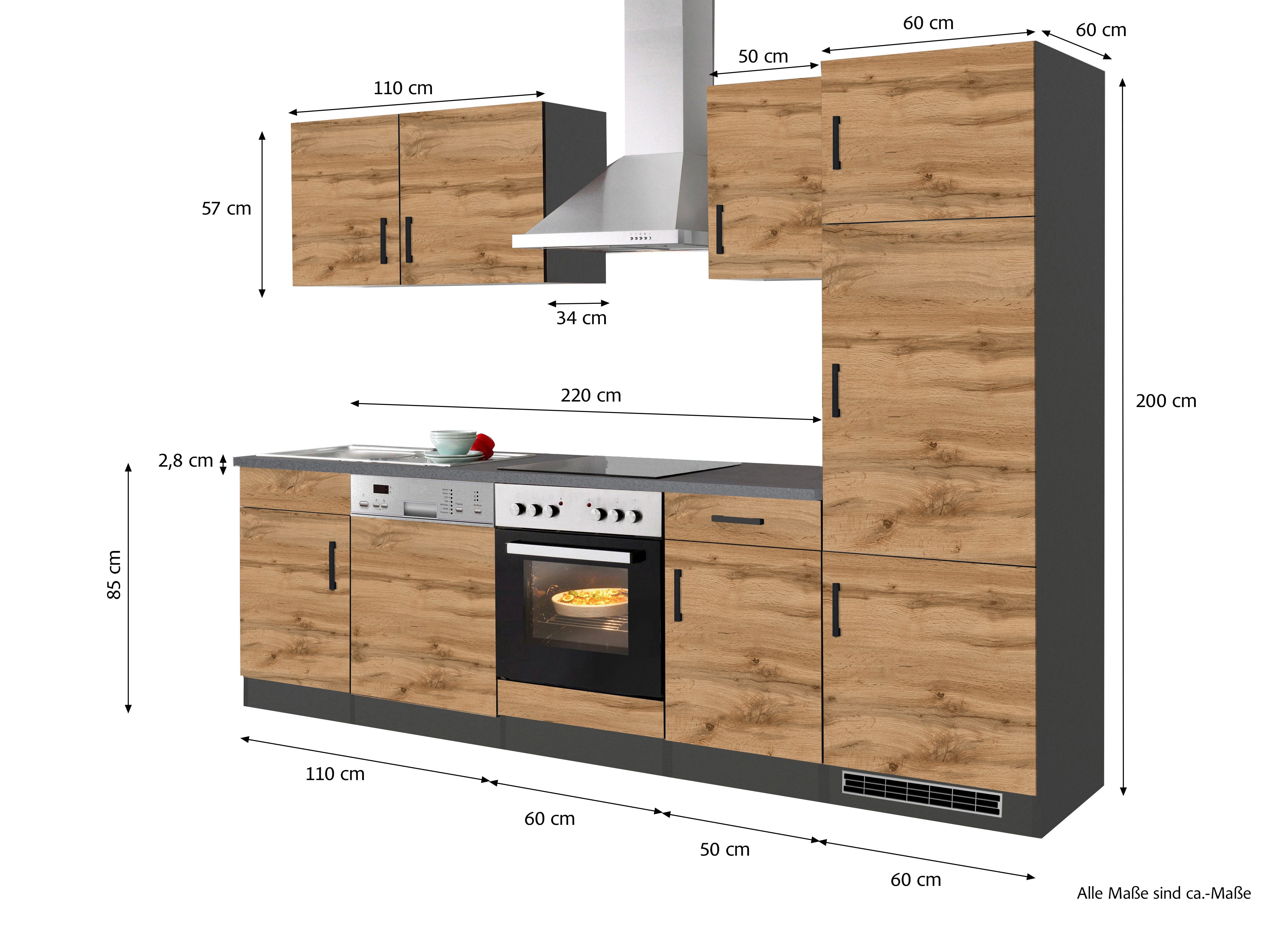 KOCHSTATION Küchenzeile KS-Toronto, Breite 280 cm, mit E-Geräten
