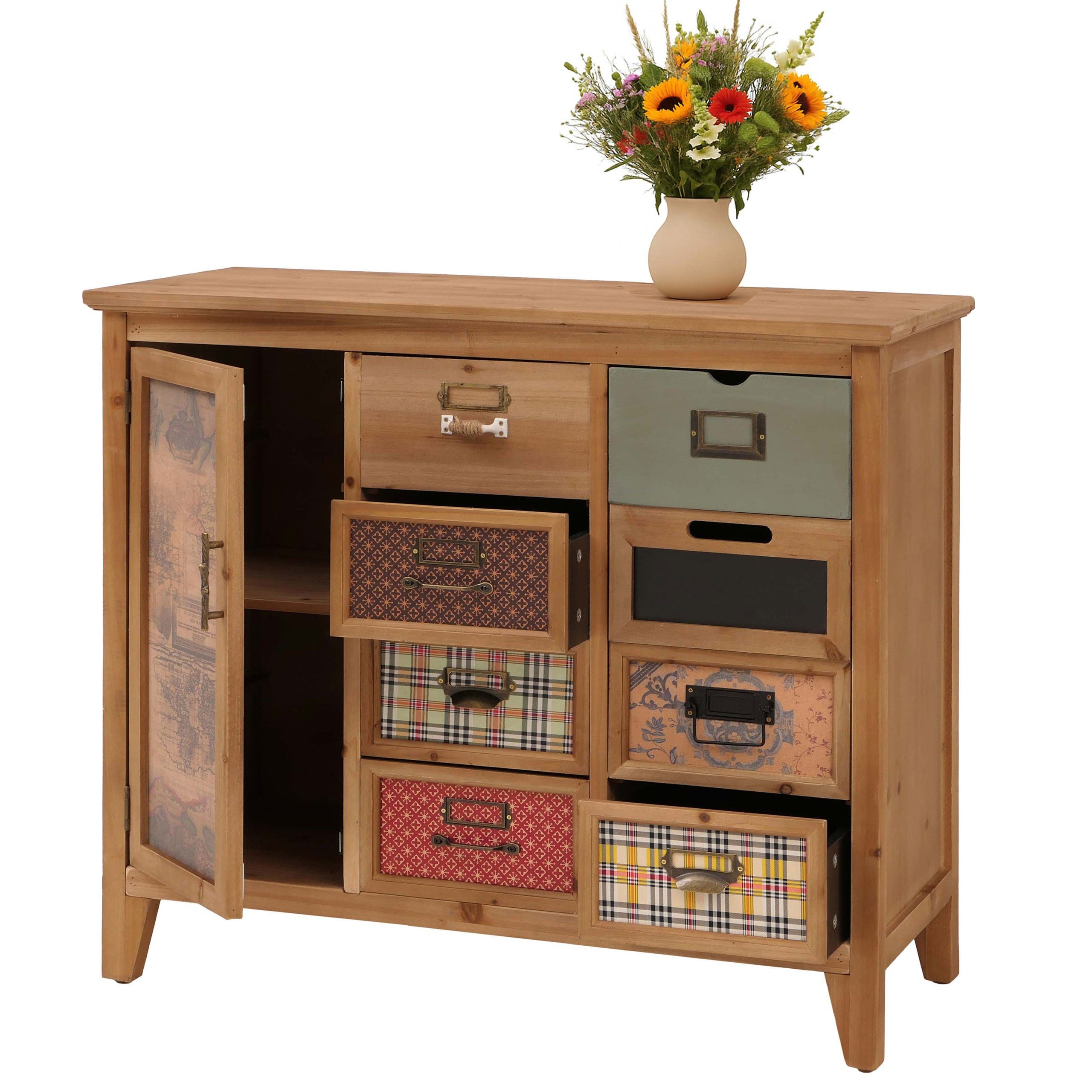 MCW Apothekerschrank MCW-O63-MU Schubladenfronten im Mix aus Mustern und Farben, mit Etikettenhaltern